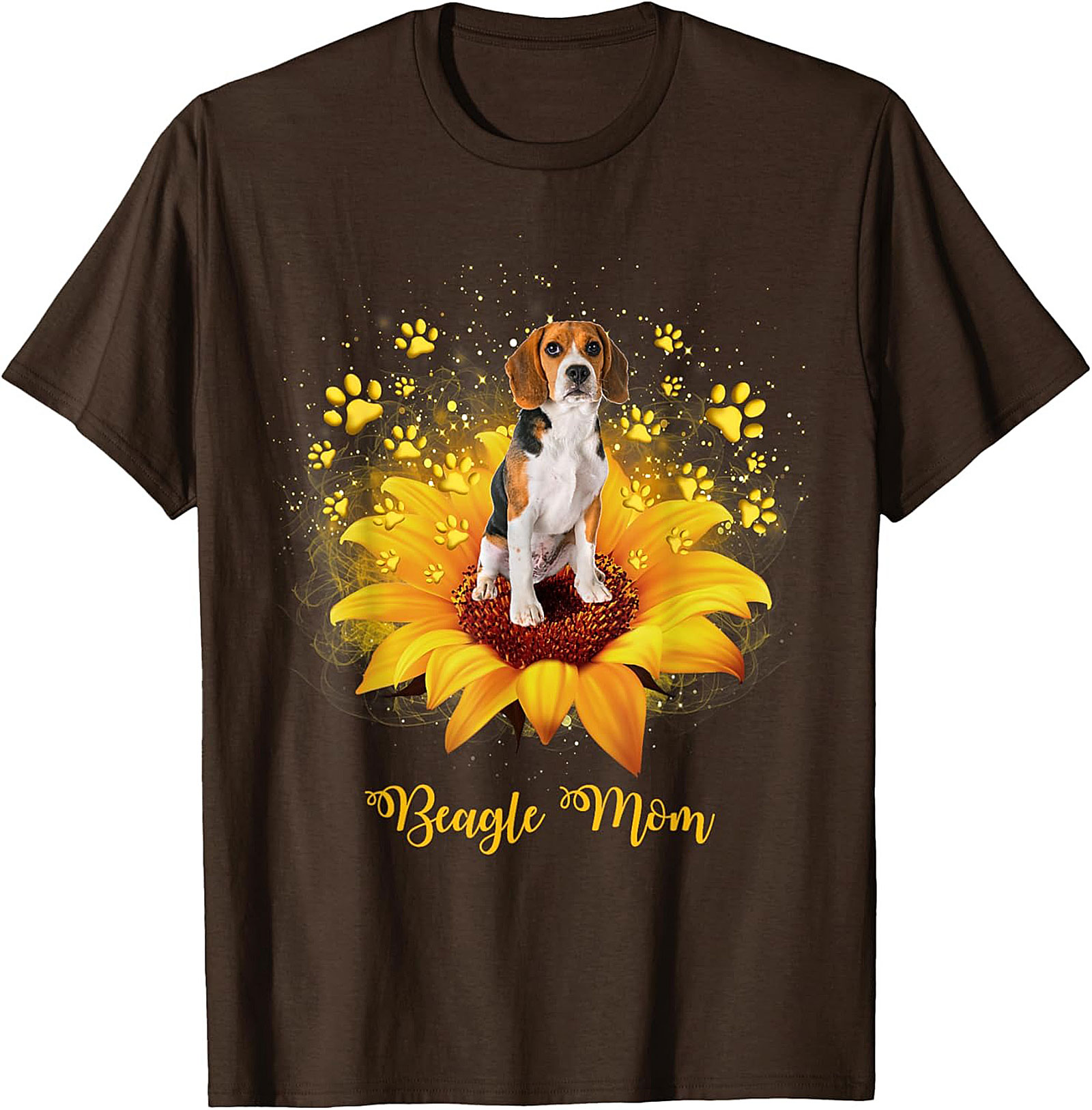 Beagle Mom T-shirt: Sunflower & Paw Print Graphic Tee
