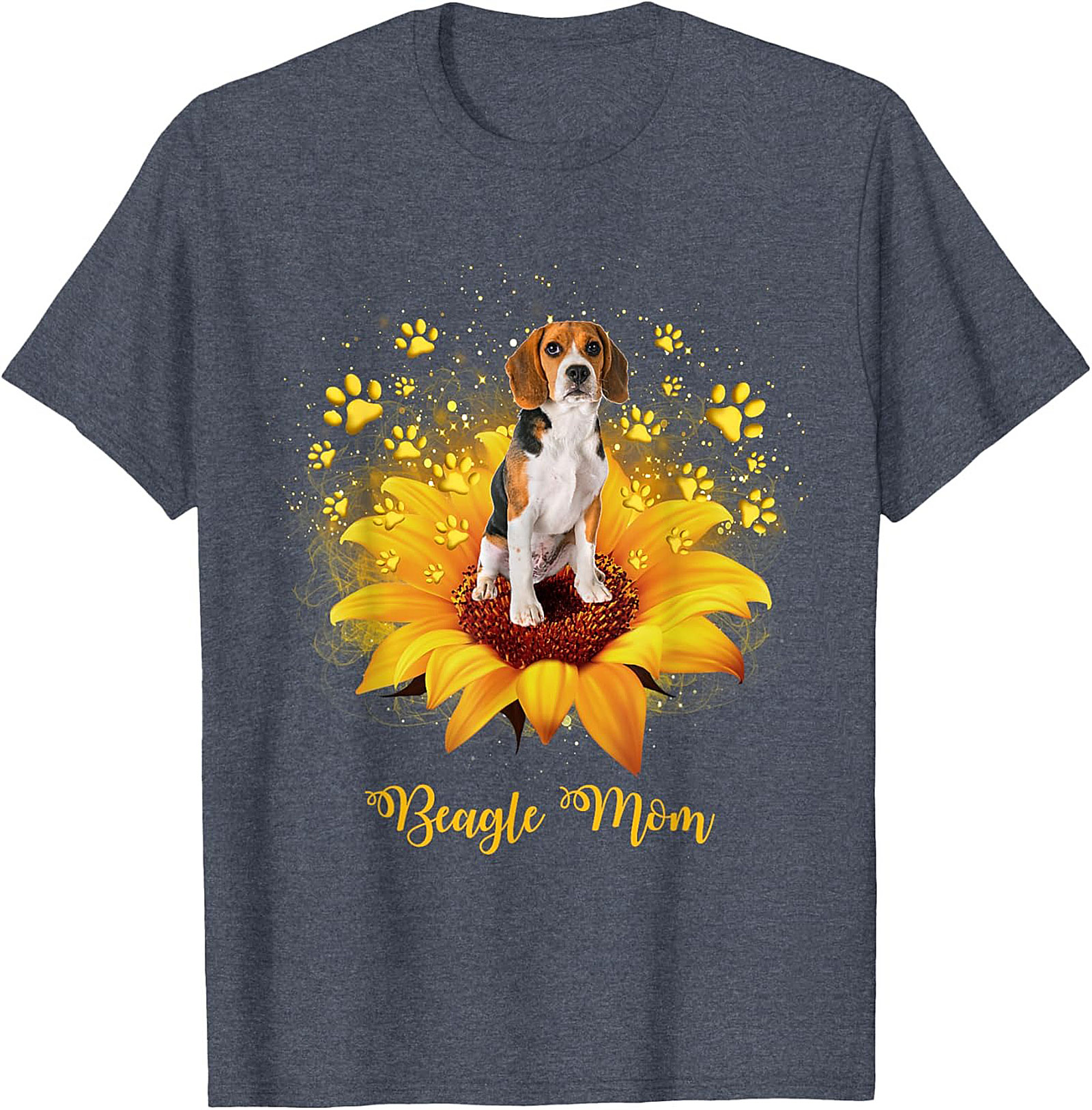 Beagle Mom T-shirt: Sunflower & Paw Print Graphic Tee