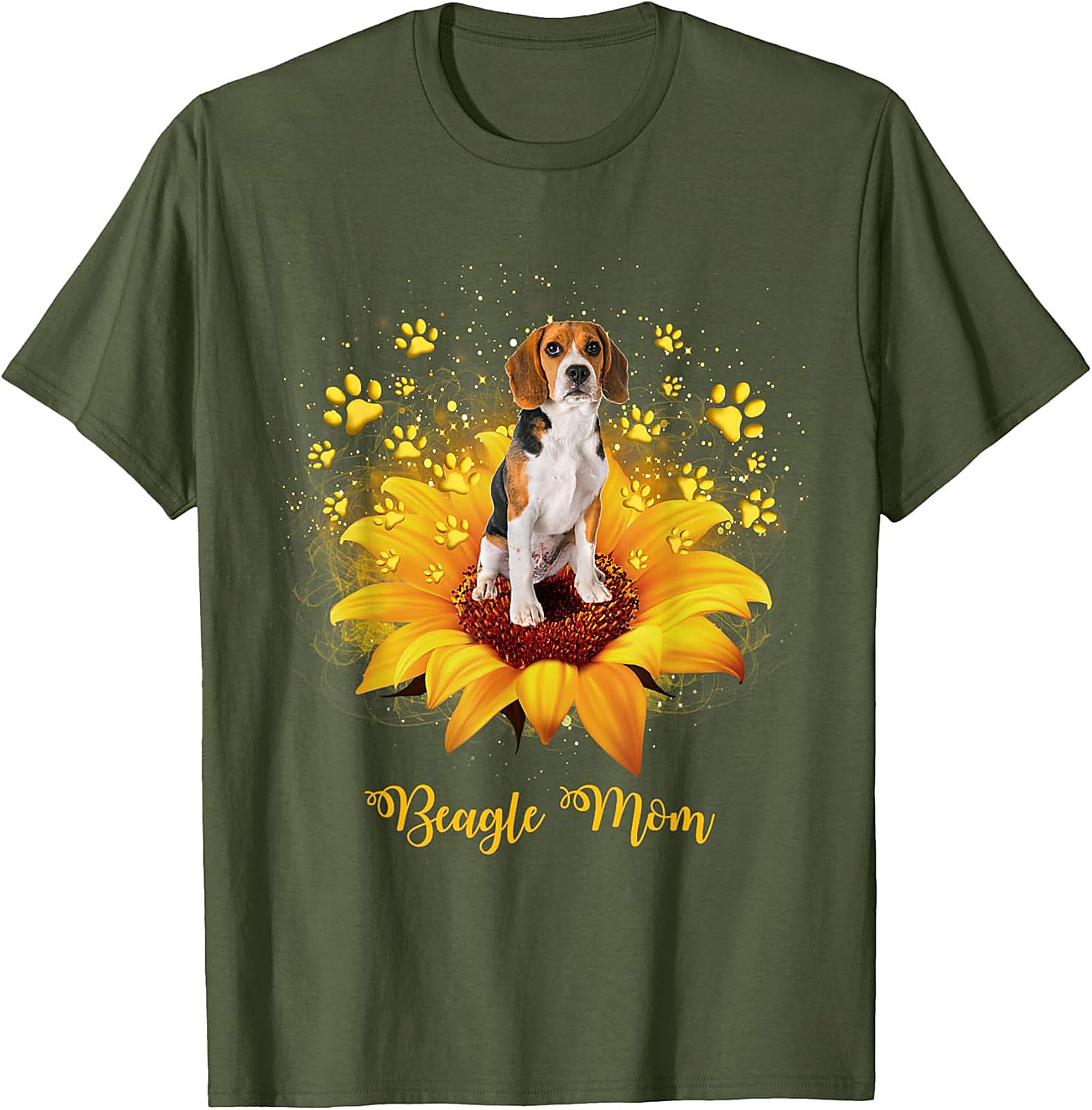 Beagle Mom T-shirt: Sunflower & Paw Print Graphic Tee