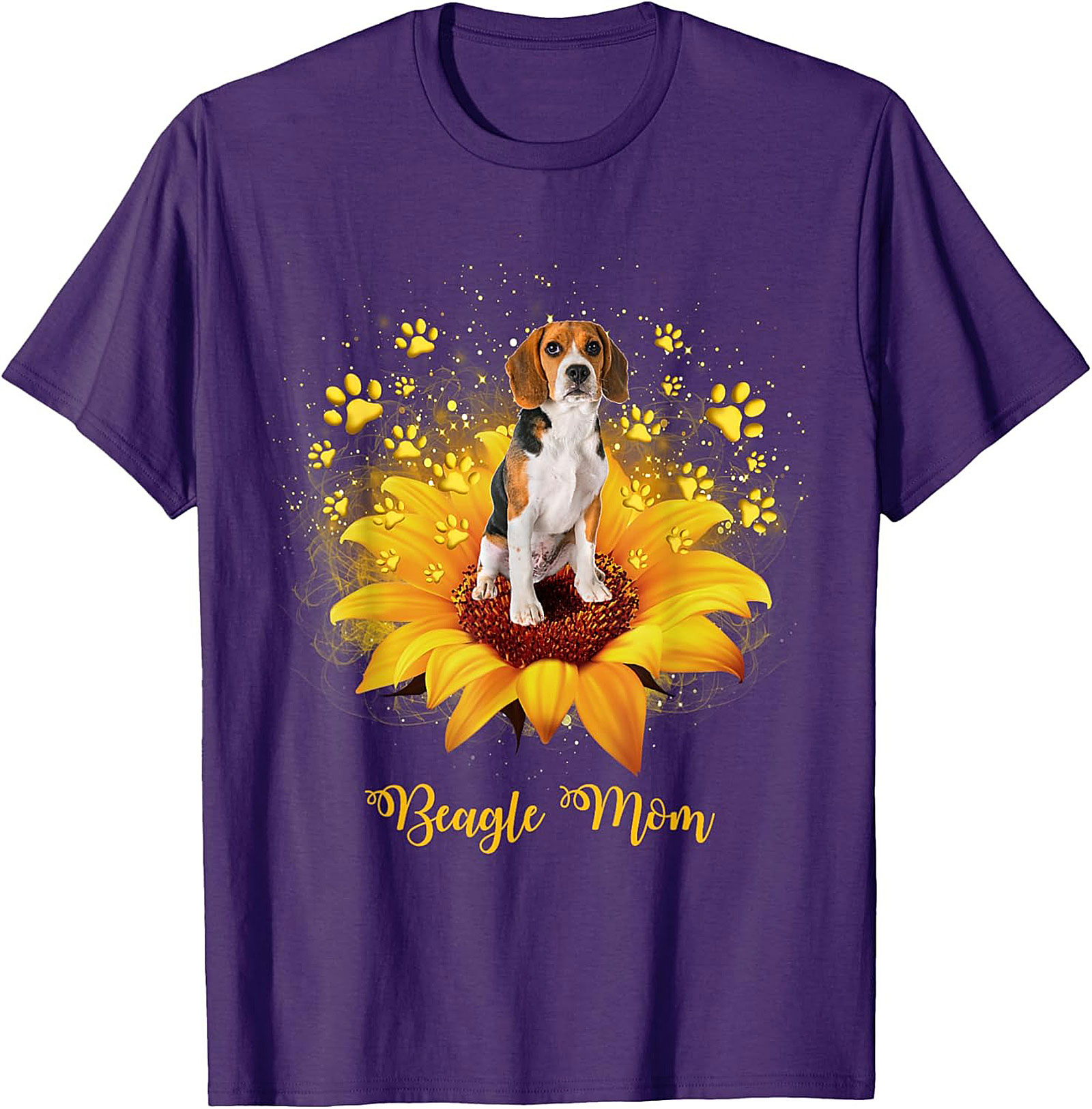 Beagle Mom T-shirt: Sunflower & Paw Print Graphic Tee