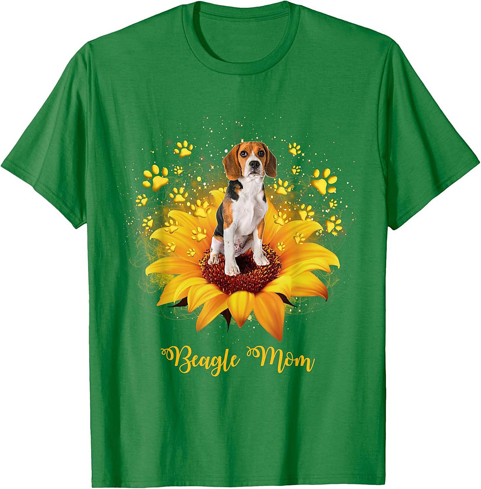 Beagle Mom T-shirt: Sunflower & Paw Print Graphic Tee