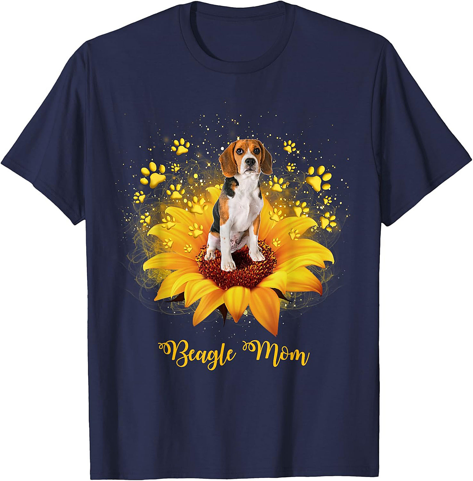 Beagle Mom T-shirt: Sunflower & Paw Print Graphic Tee