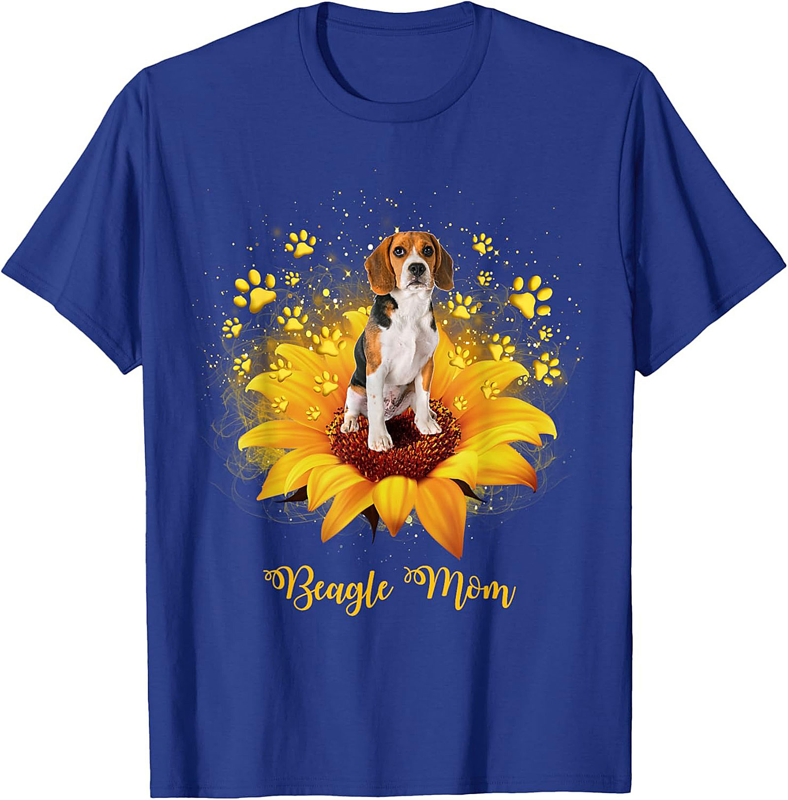 Beagle Mom T-shirt: Sunflower & Paw Print Graphic Tee