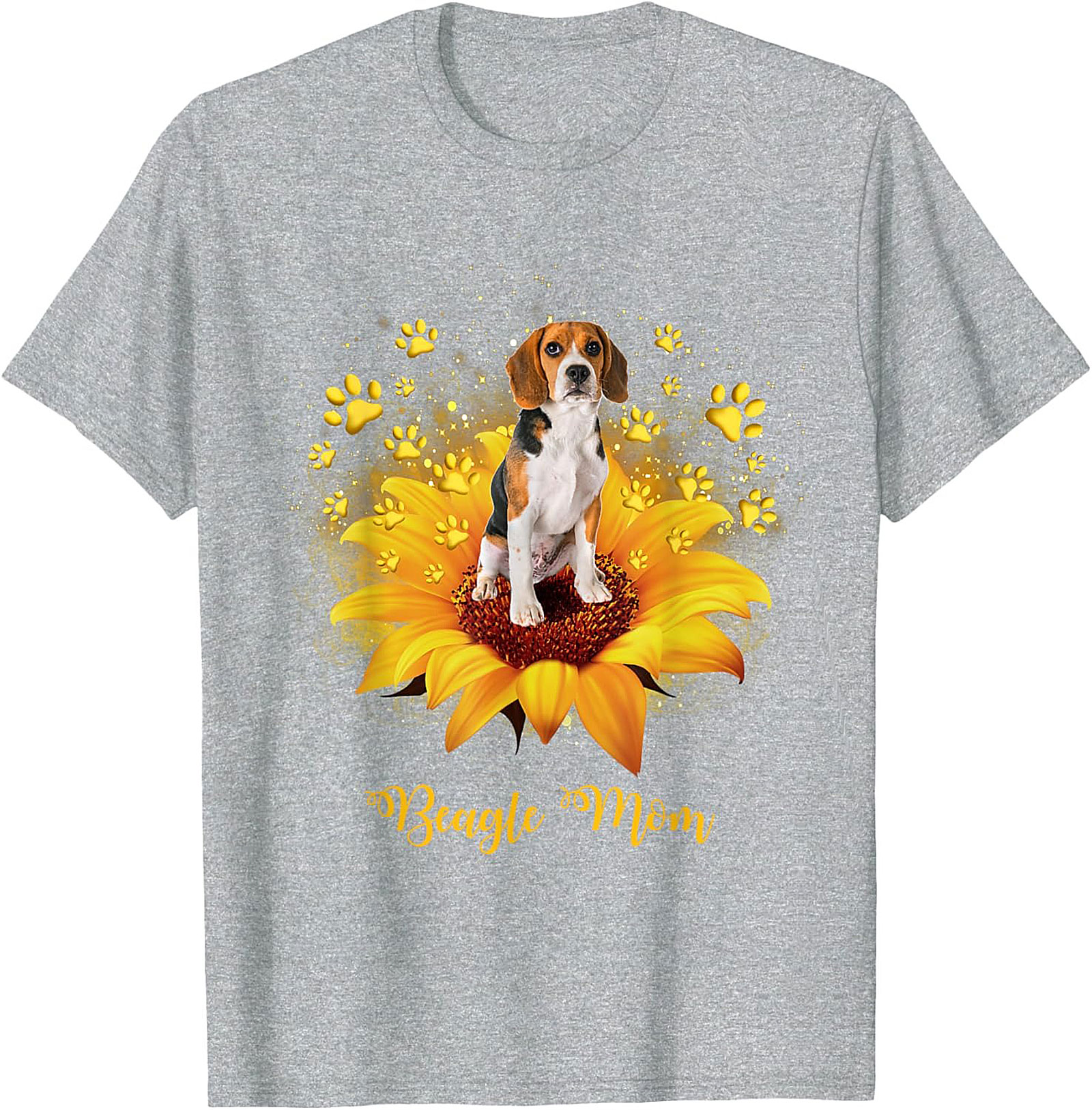Beagle Mom T-shirt: Sunflower & Paw Print Graphic Tee