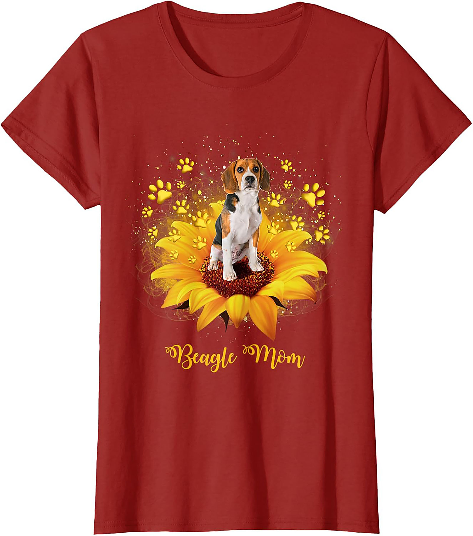 Beagle Mom T-shirt: Sunflower & Paw Print Graphic Tee