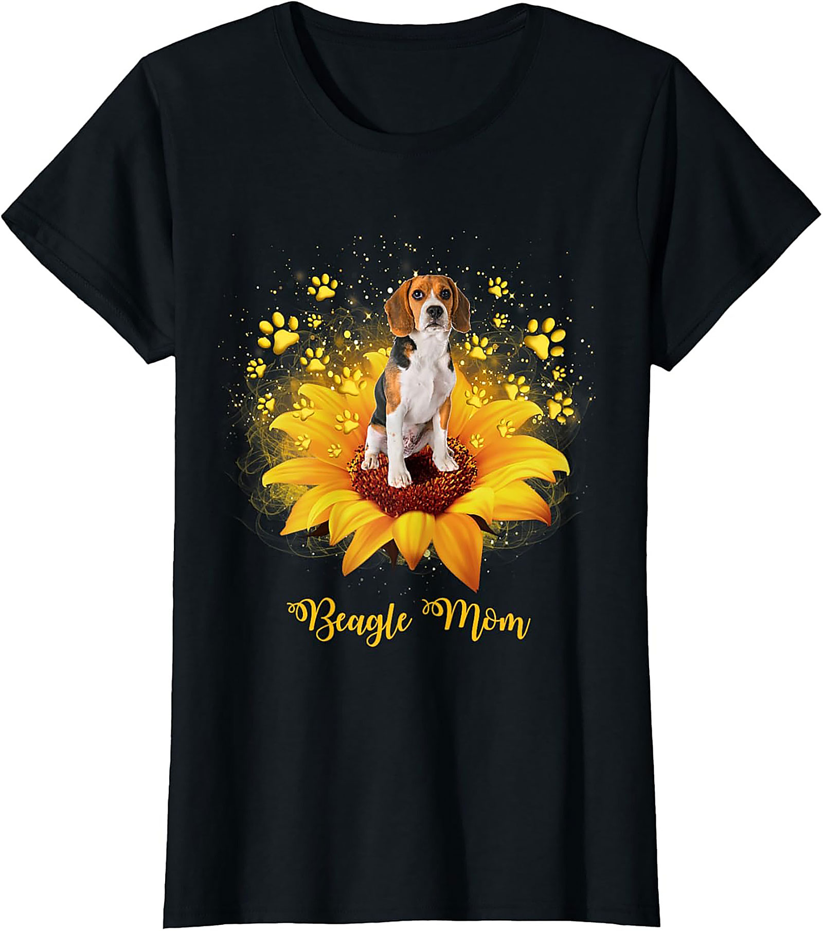 Beagle Mom T-shirt: Sunflower & Paw Print Graphic Tee