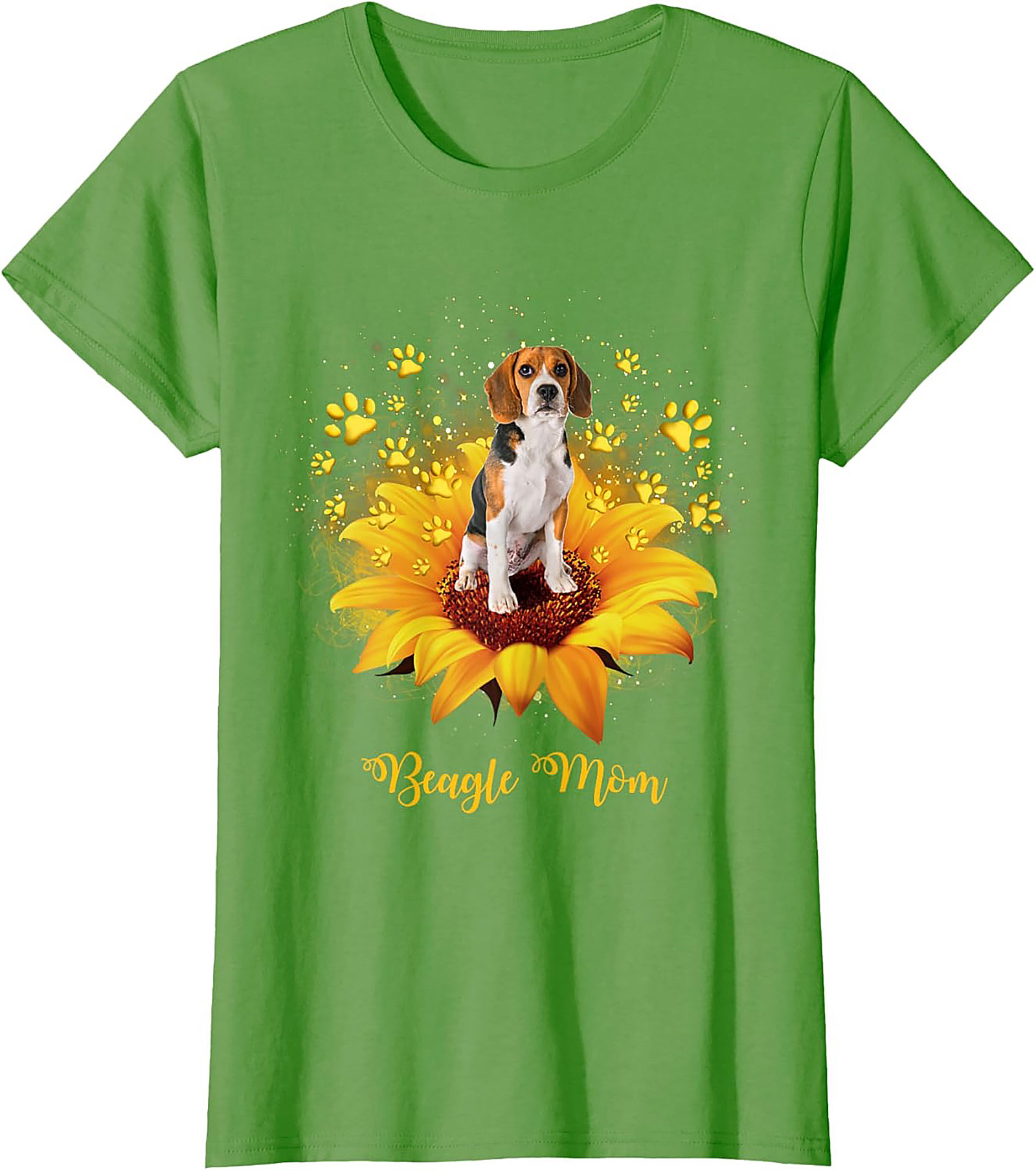 Beagle Mom T-shirt: Sunflower & Paw Print Graphic Tee