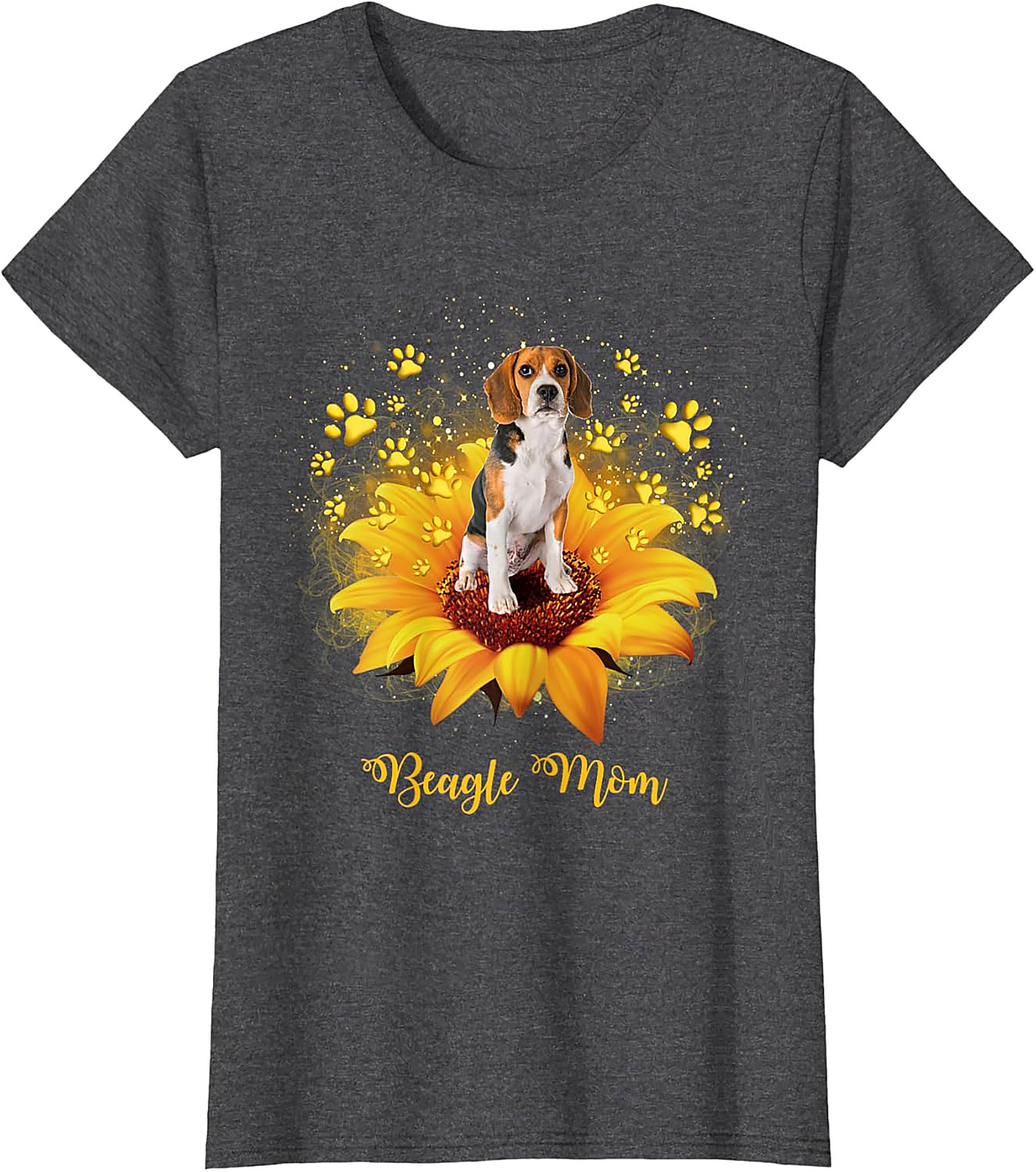 Beagle Mom T-shirt: Sunflower & Paw Print Graphic Tee