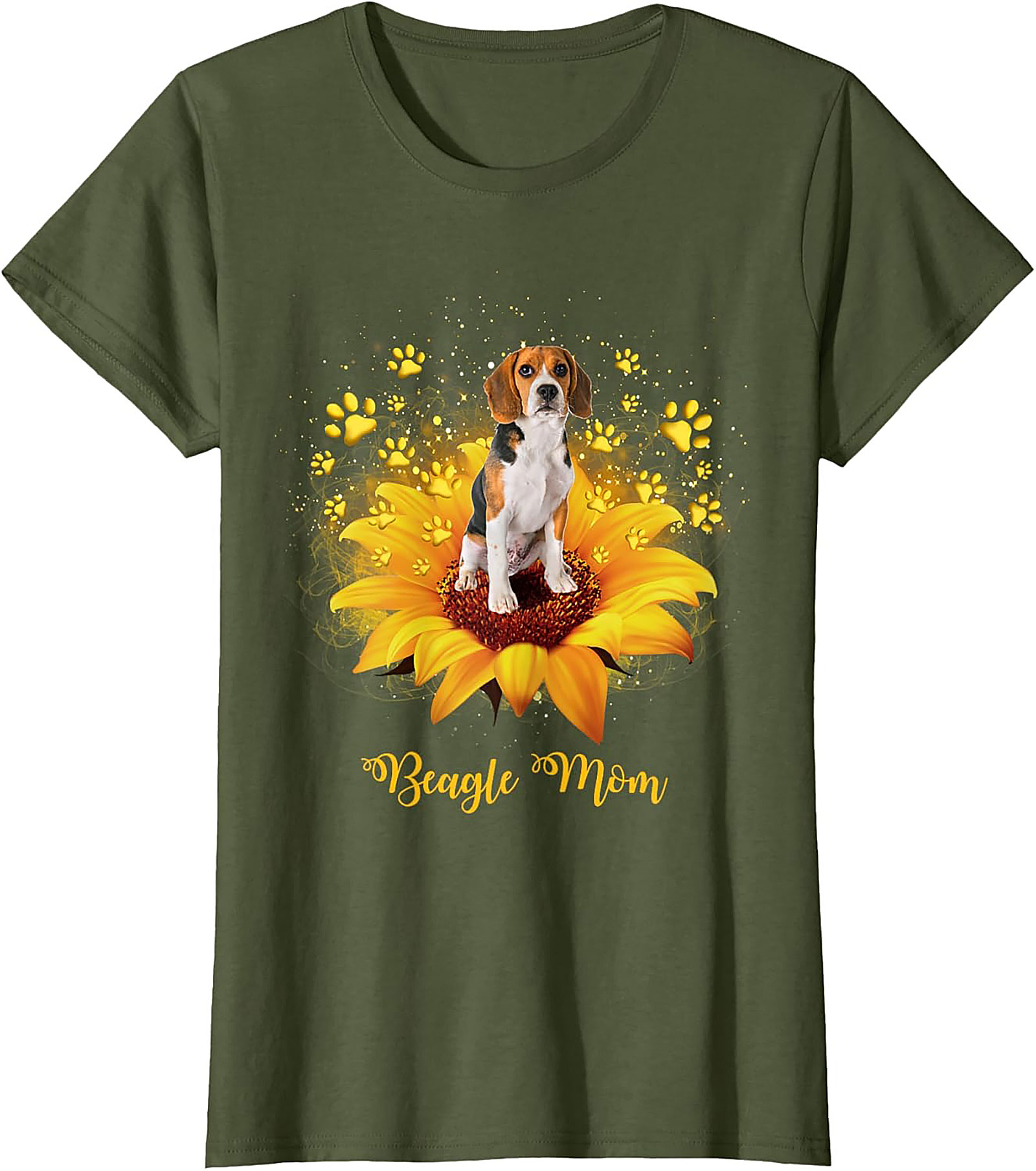 Beagle Mom T-shirt: Sunflower & Paw Print Graphic Tee