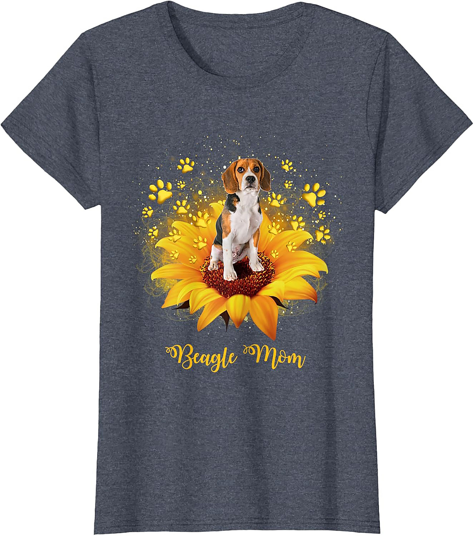 Beagle Mom T-shirt: Sunflower & Paw Print Graphic Tee