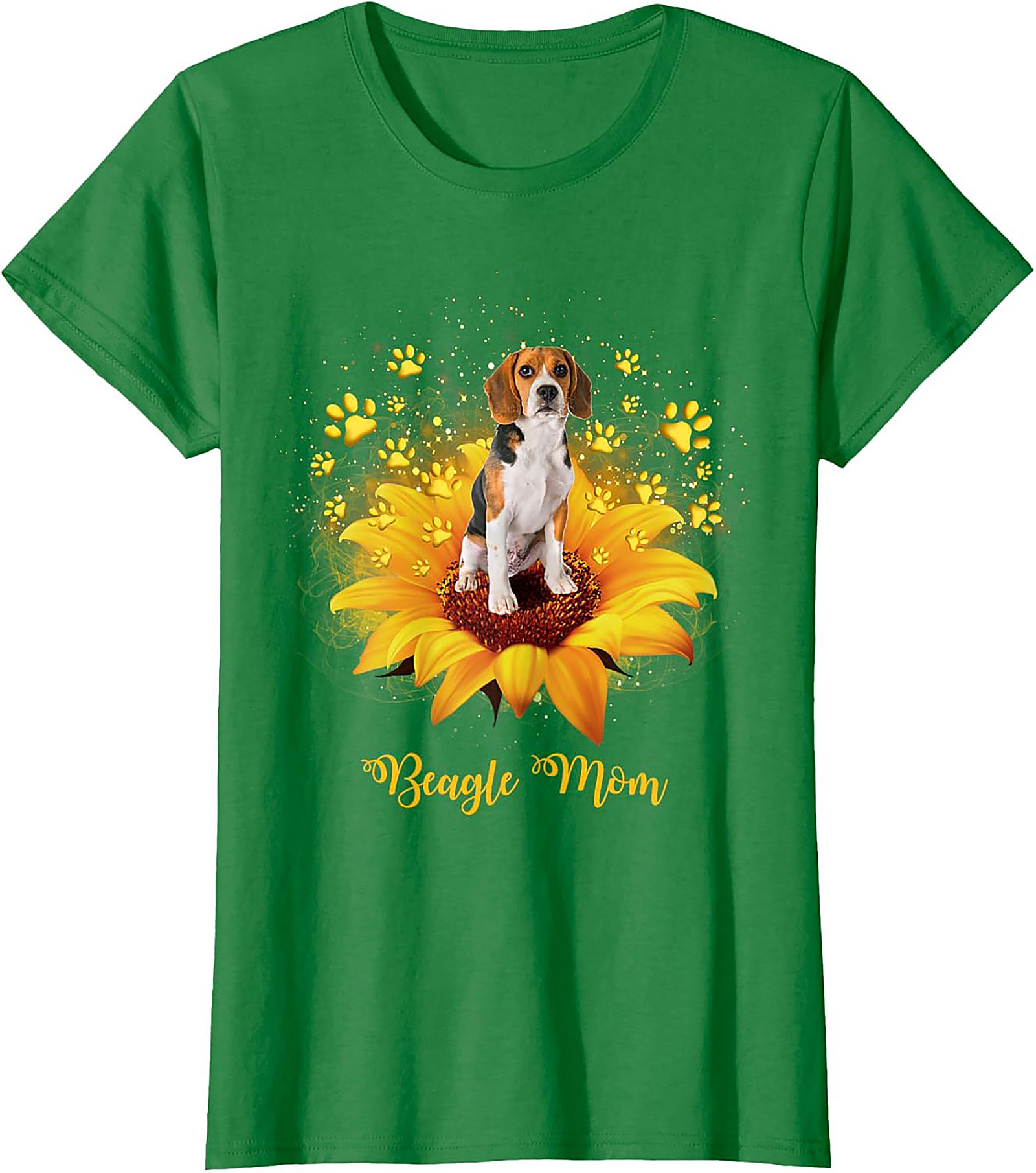 Beagle Mom T-shirt: Sunflower & Paw Print Graphic Tee