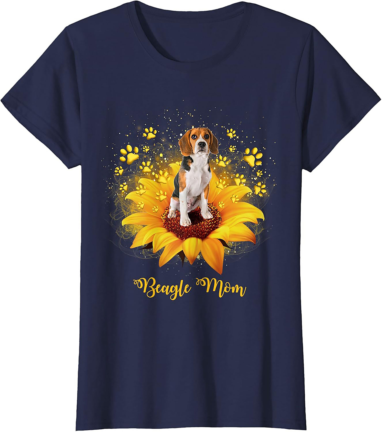 Beagle Mom T-shirt: Sunflower & Paw Print Graphic Tee