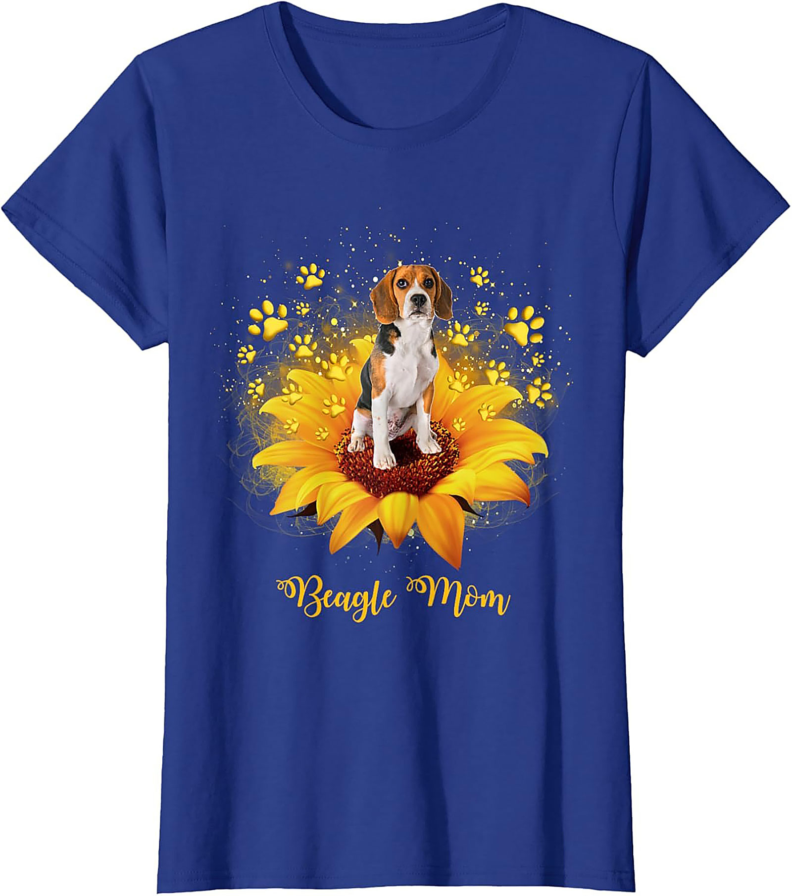 Beagle Mom T-shirt: Sunflower & Paw Print Graphic Tee