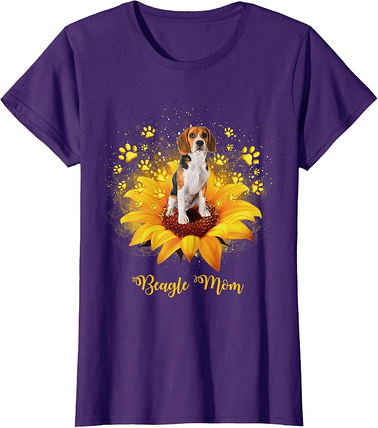 Beagle Mom T-shirt: Sunflower & Paw Print Graphic Tee