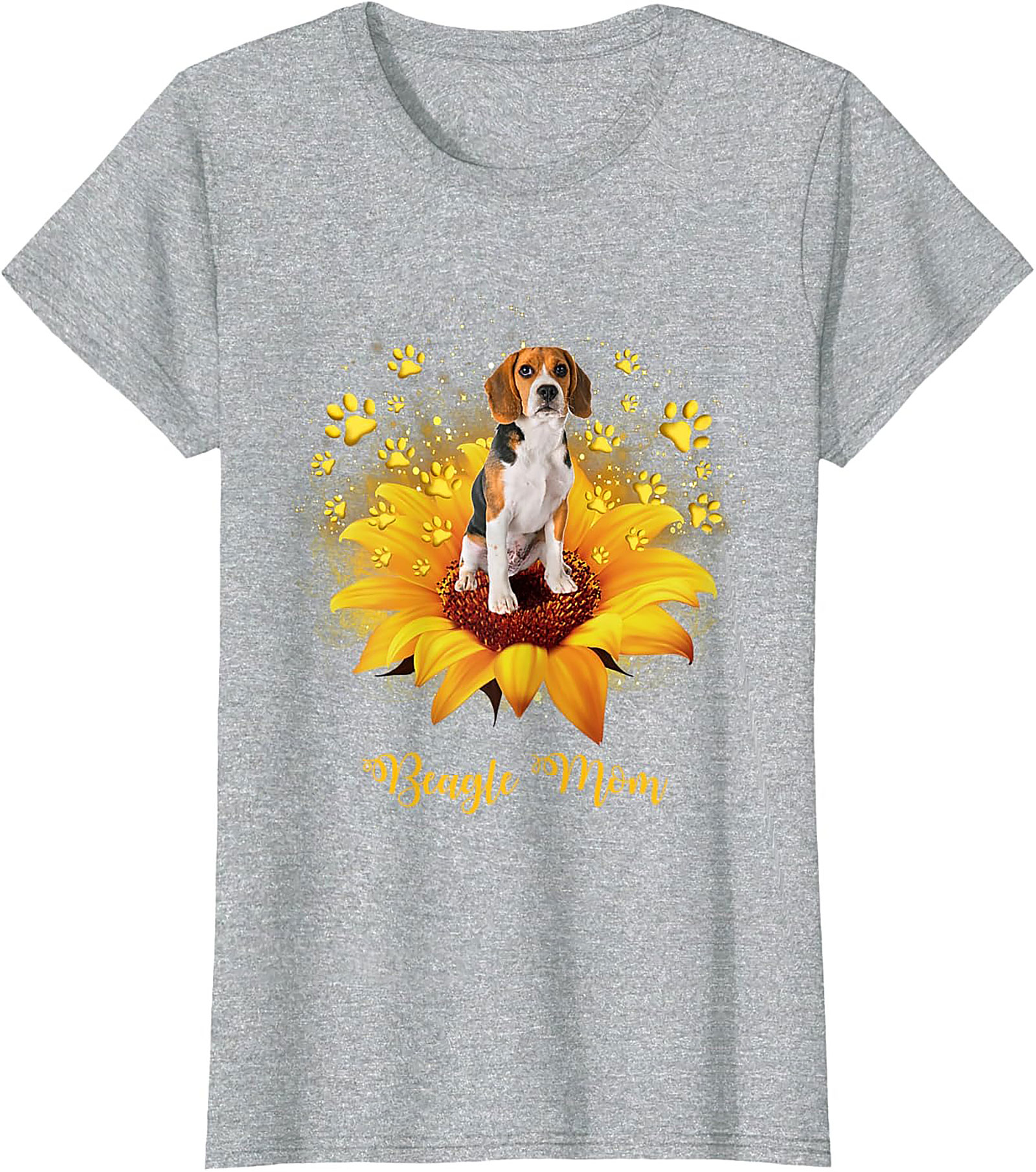 Beagle Mom T-shirt: Sunflower & Paw Print Graphic Tee
