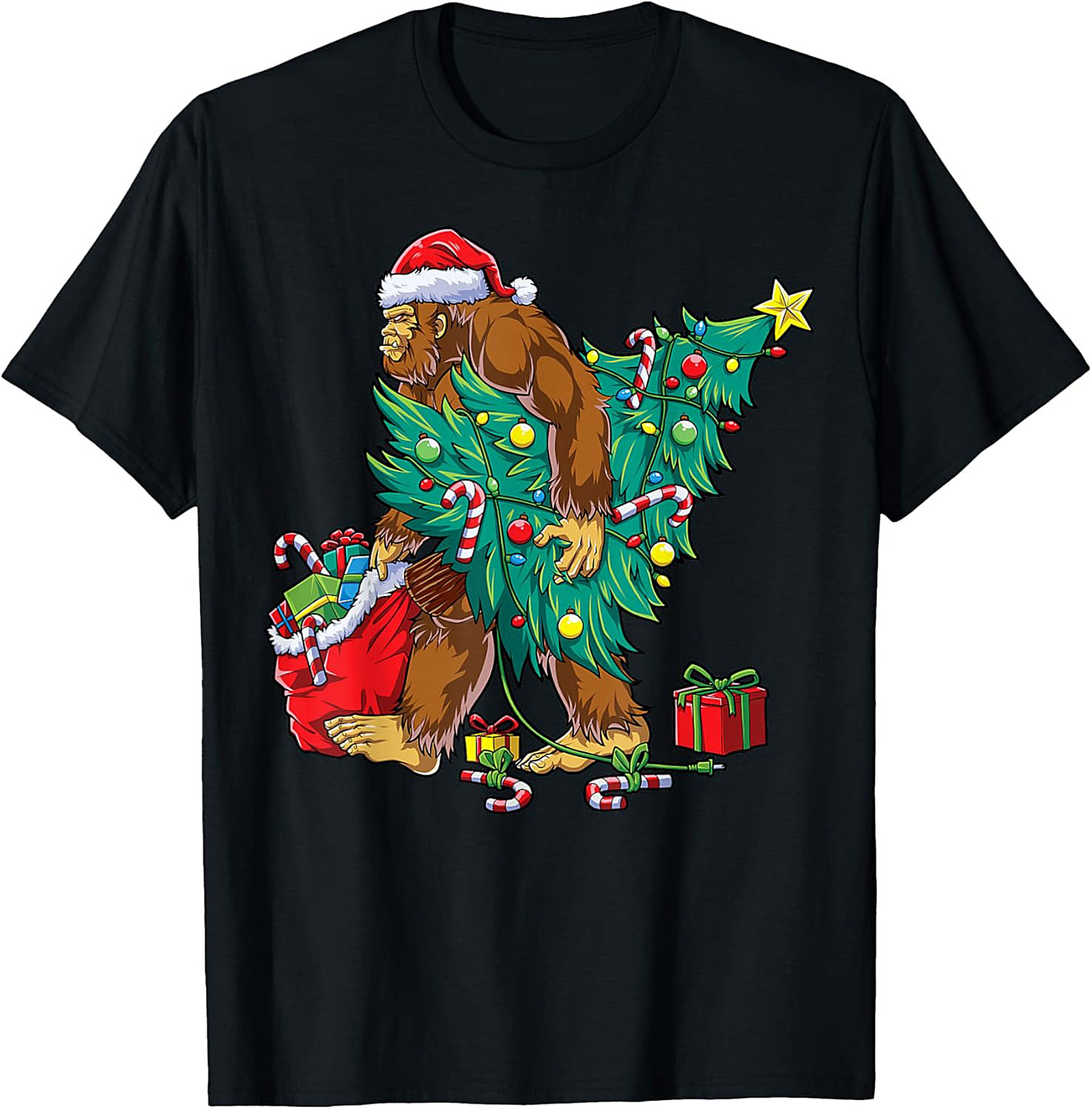 Funny Bigfoot Christmas T-shirt Sasquatch Graphic Tee