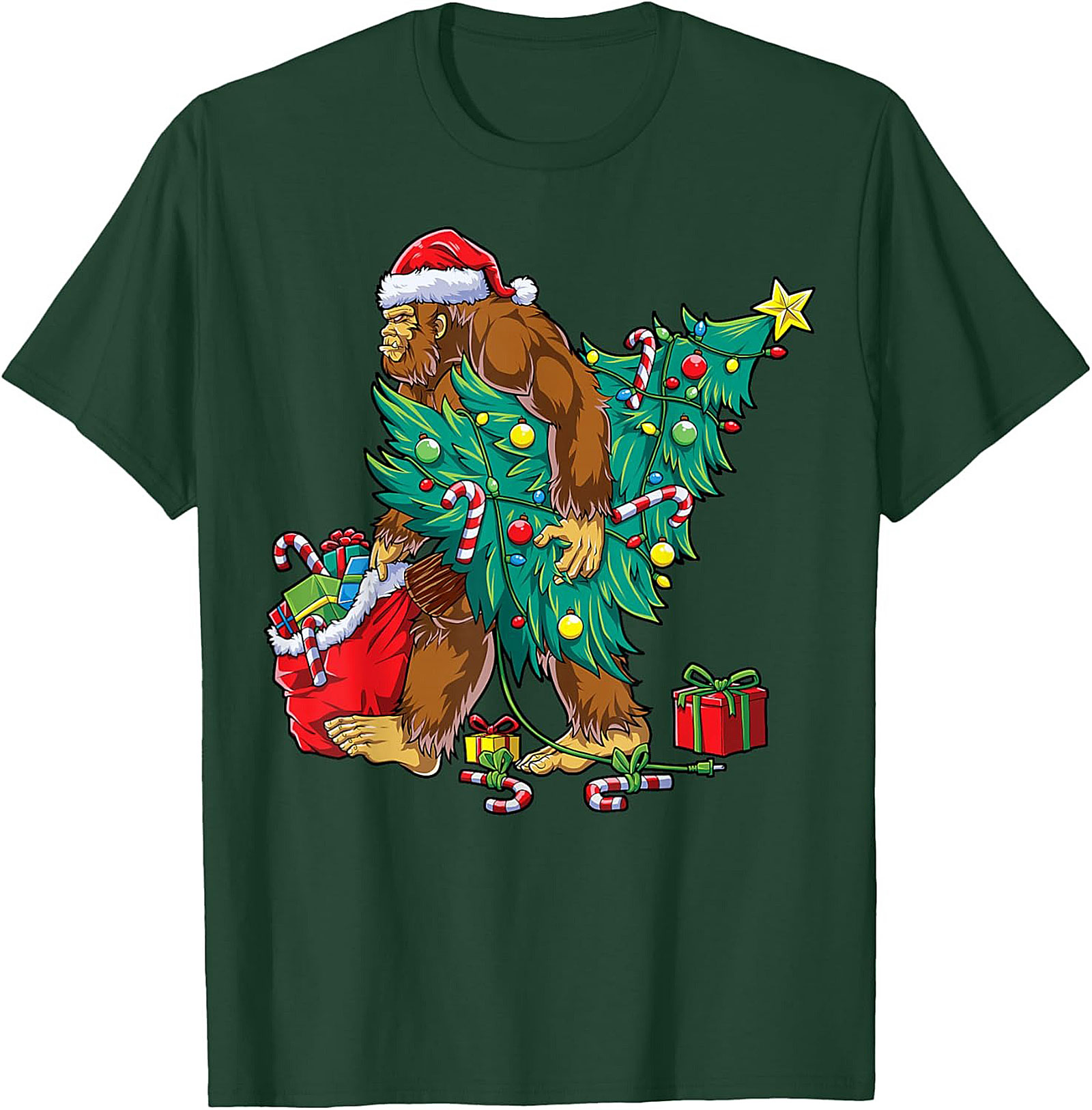 Funny Bigfoot Christmas T-shirt Sasquatch Graphic Tee