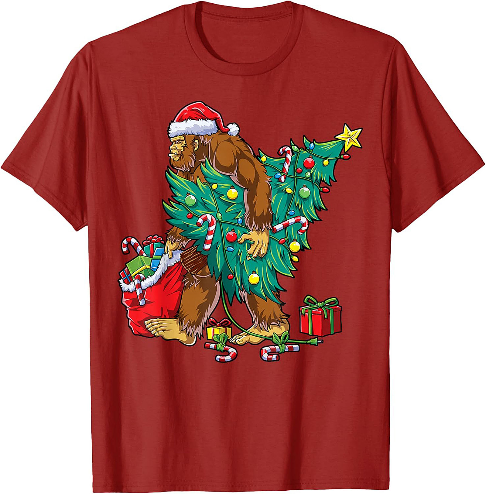 Funny Bigfoot Christmas T-shirt Sasquatch Graphic Tee