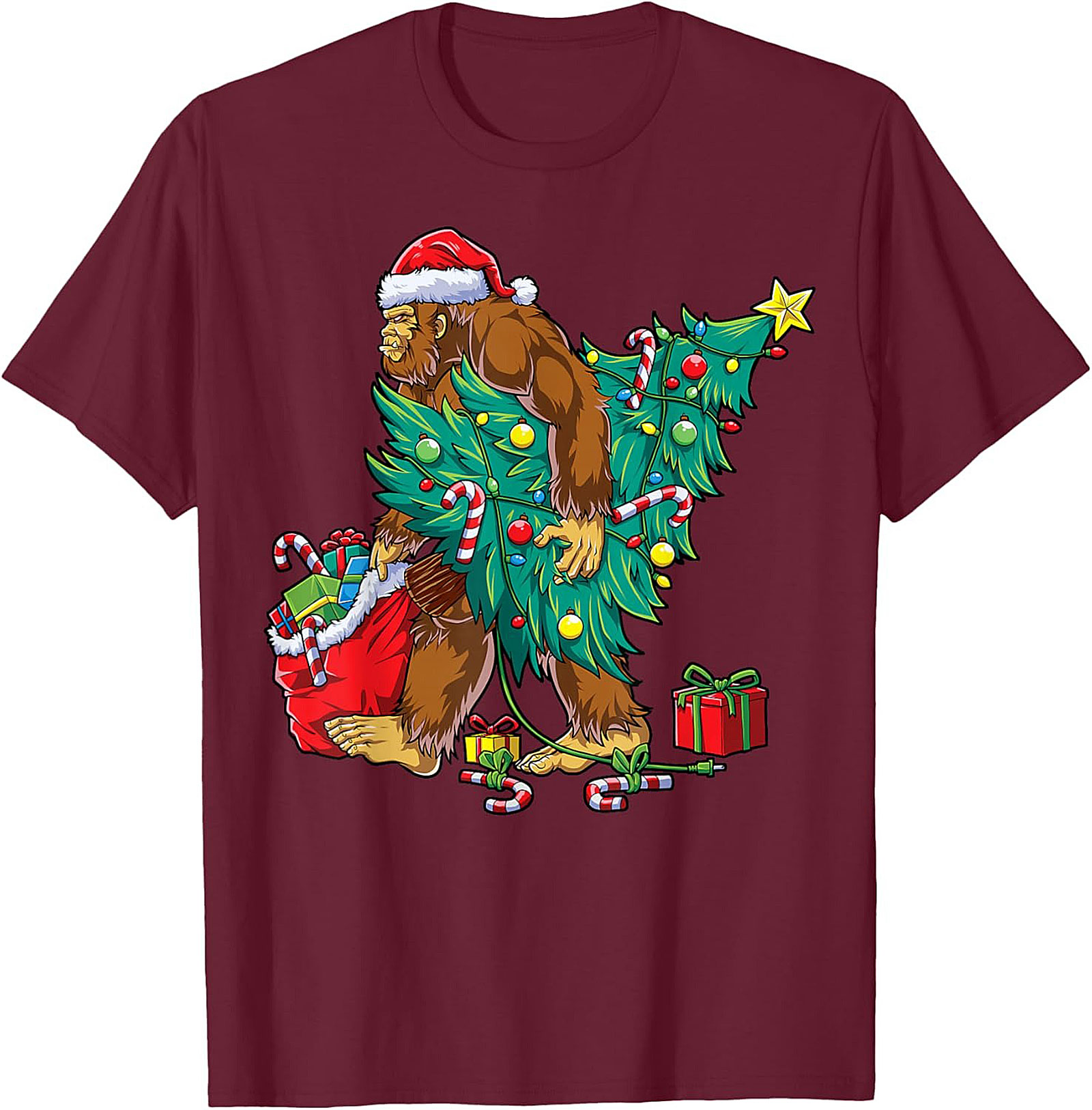 Funny Bigfoot Christmas T-shirt Sasquatch Graphic Tee