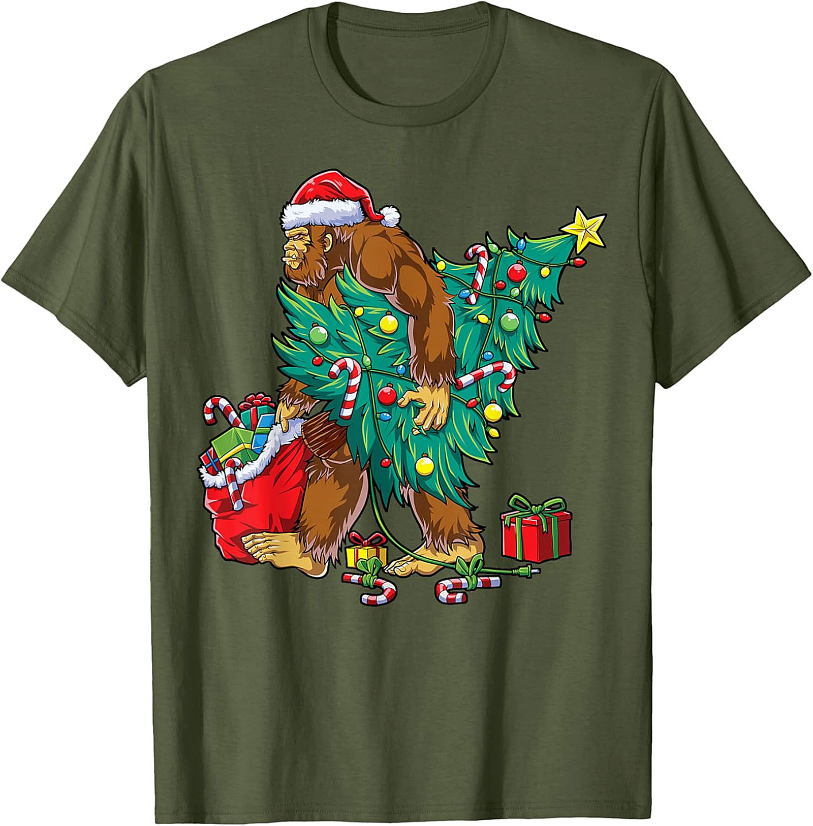Funny Bigfoot Christmas T-shirt Sasquatch Graphic Tee