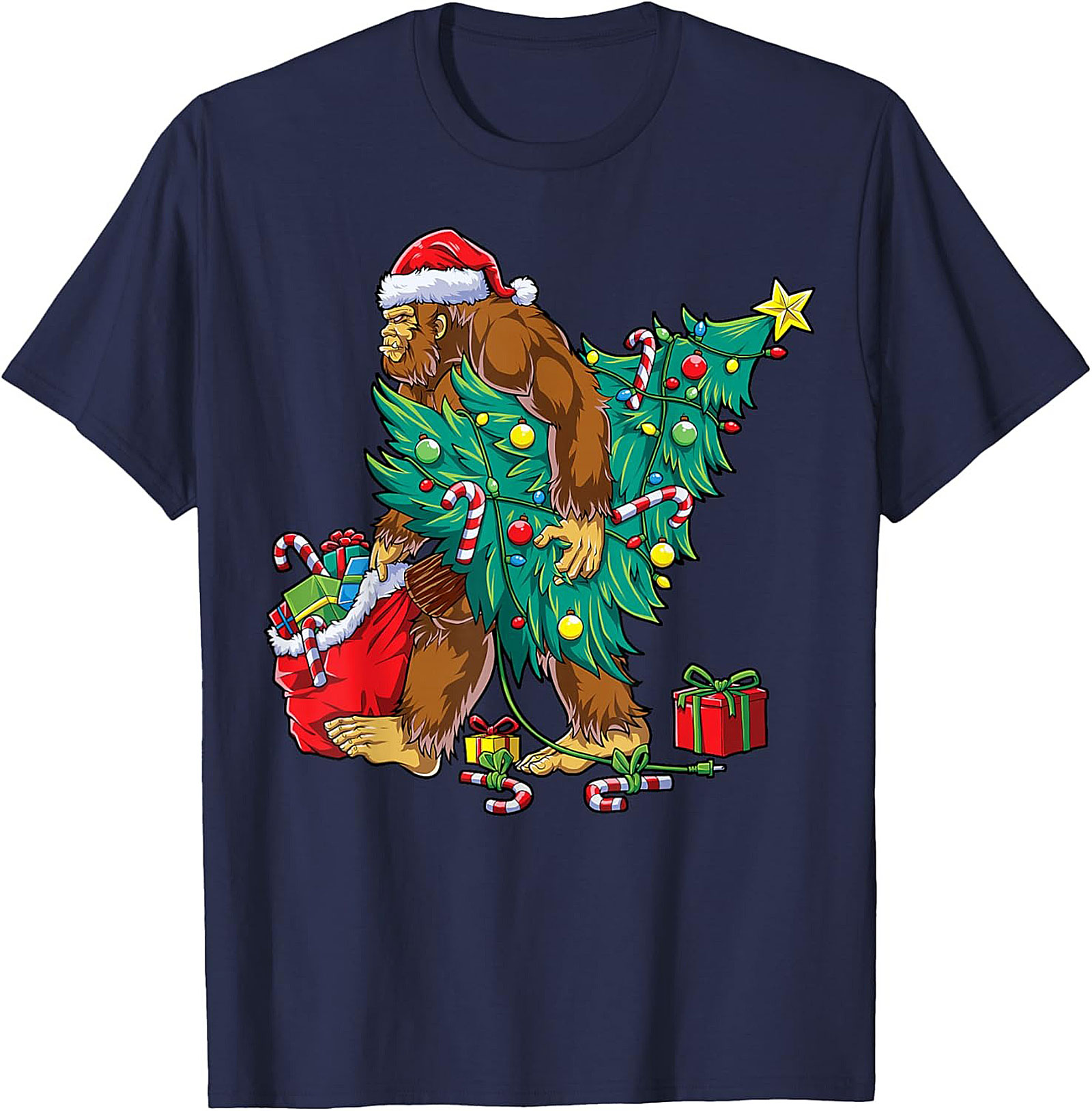 Funny Bigfoot Christmas T-shirt Sasquatch Graphic Tee