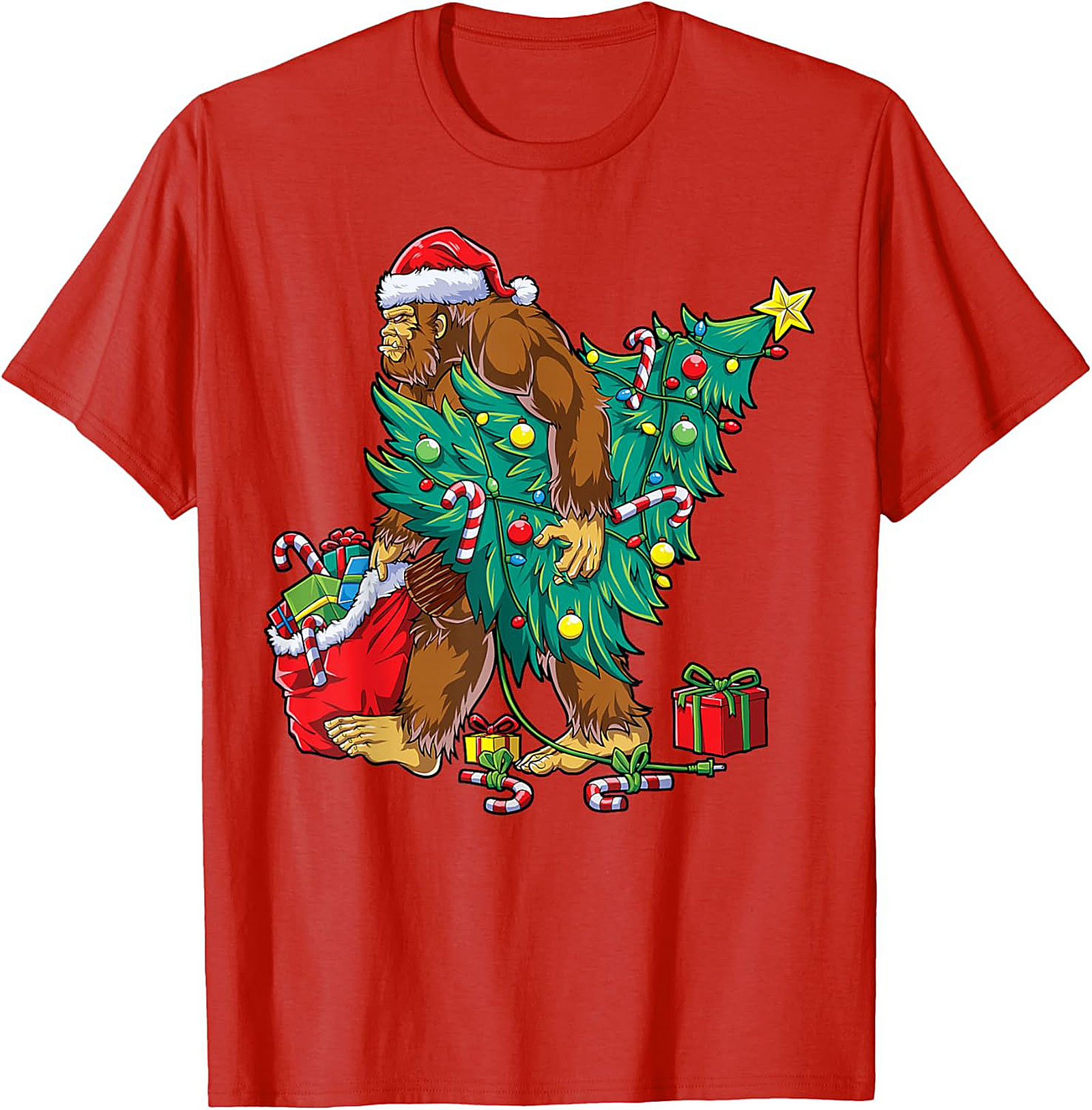 Funny Bigfoot Christmas T-shirt Sasquatch Graphic Tee