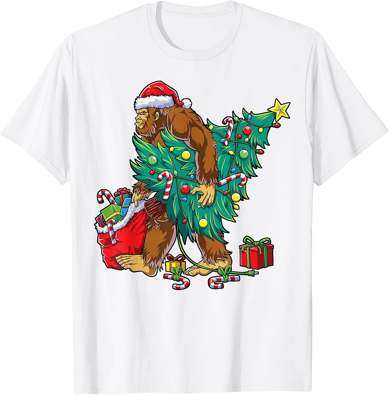 Funny Bigfoot Christmas T-shirt Sasquatch Graphic Tee
