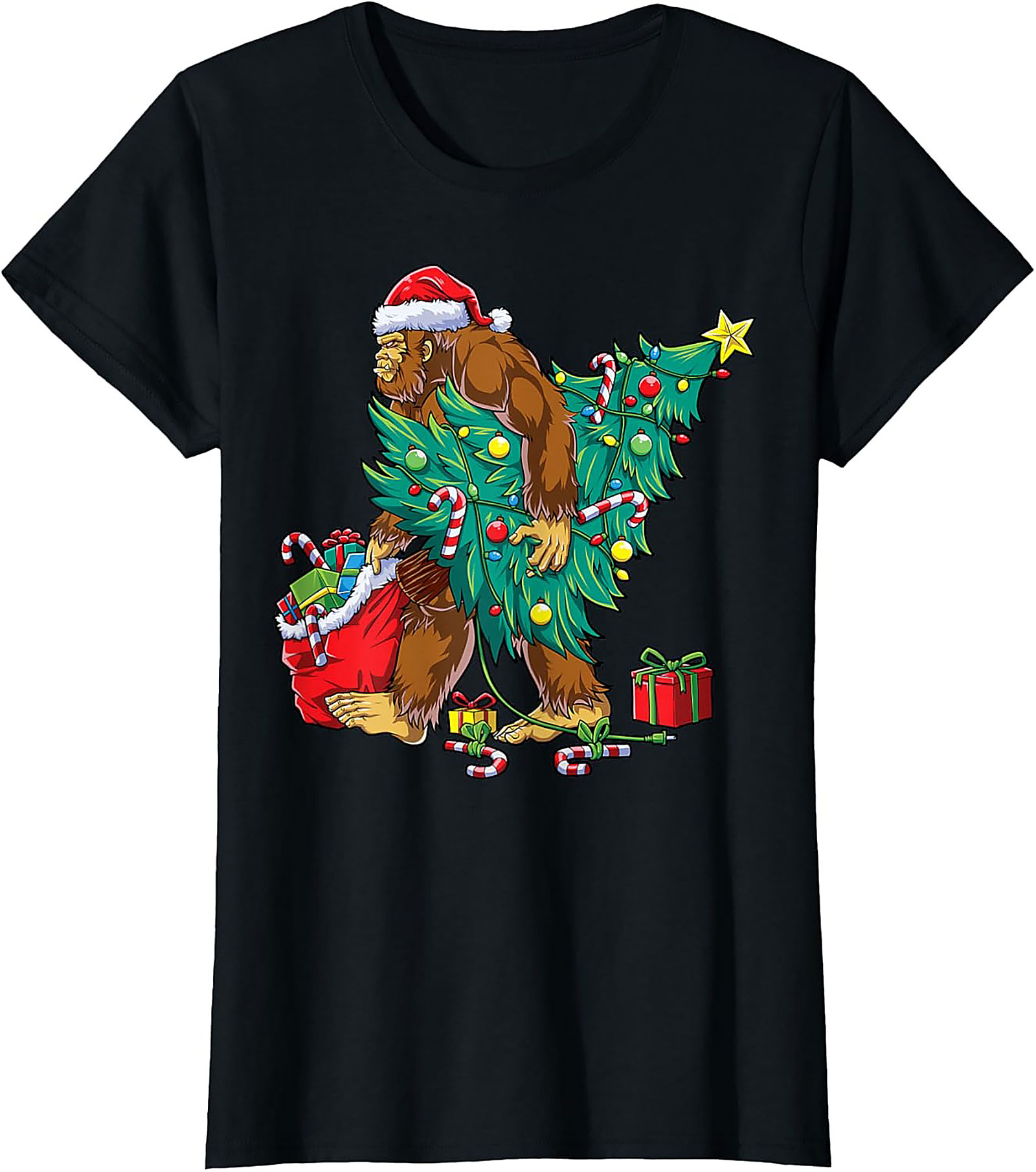 Funny Bigfoot Christmas T-shirt Sasquatch Graphic Tee
