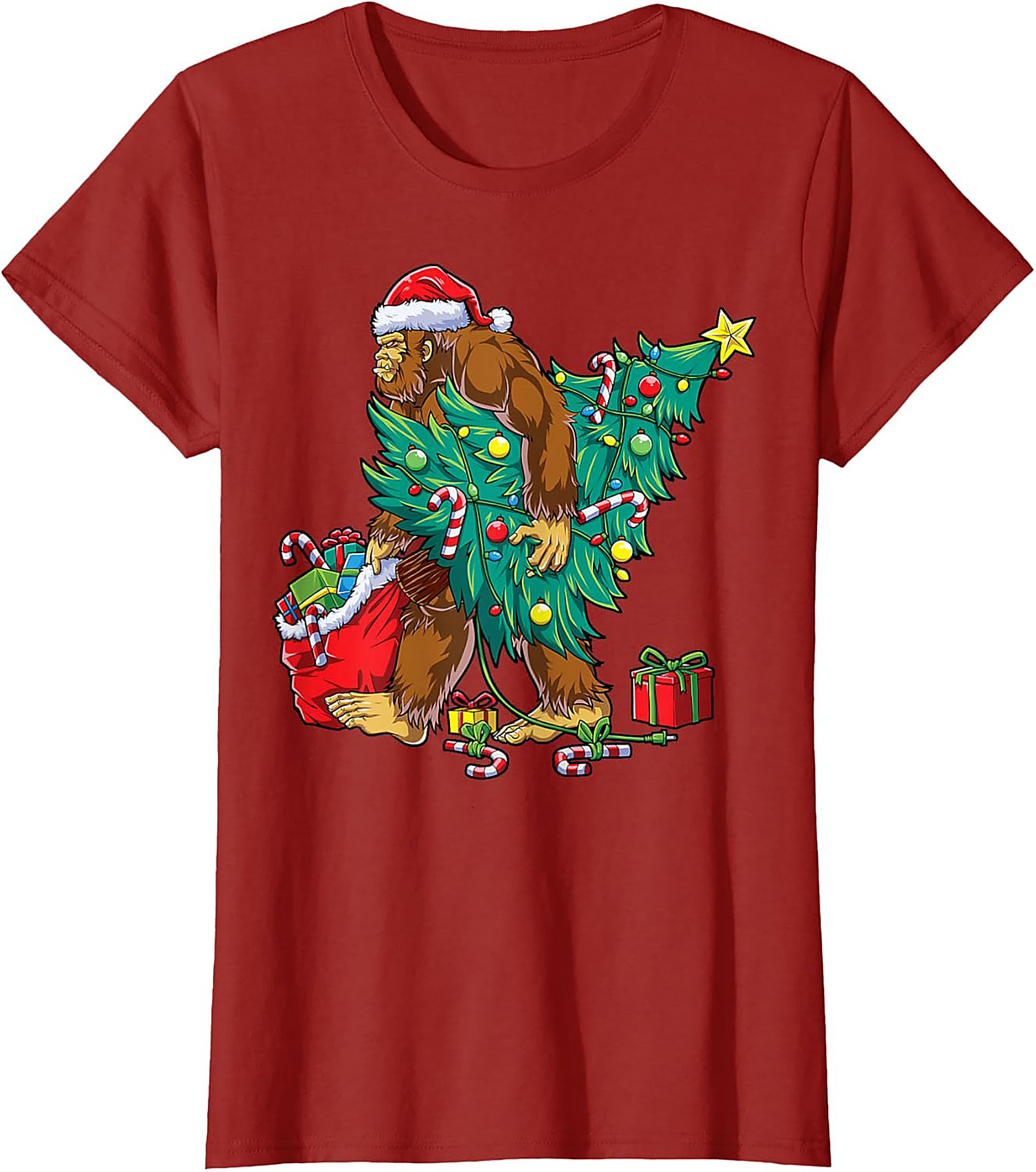 Funny Bigfoot Christmas T-shirt Sasquatch Graphic Tee
