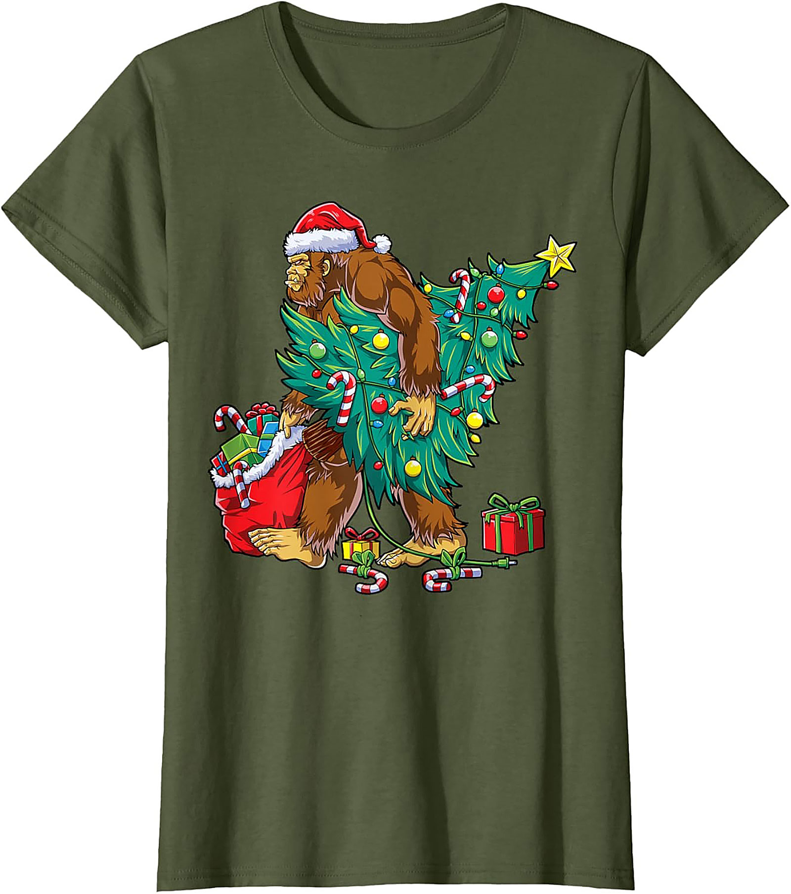 Funny Bigfoot Christmas T-shirt Sasquatch Graphic Tee