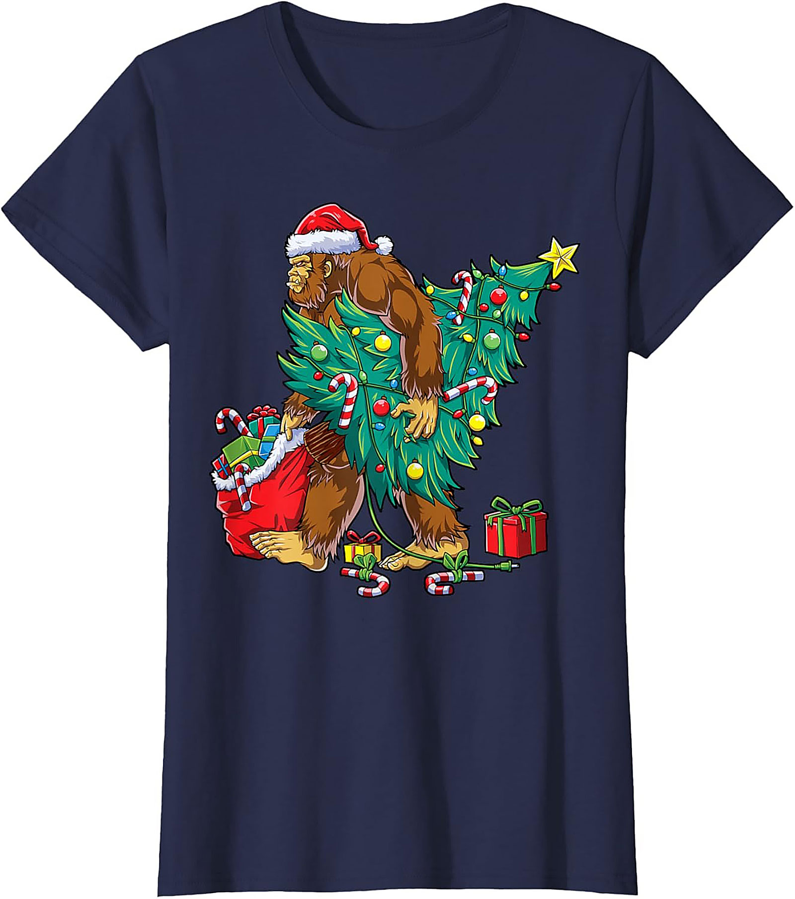 Funny Bigfoot Christmas T-shirt Sasquatch Graphic Tee