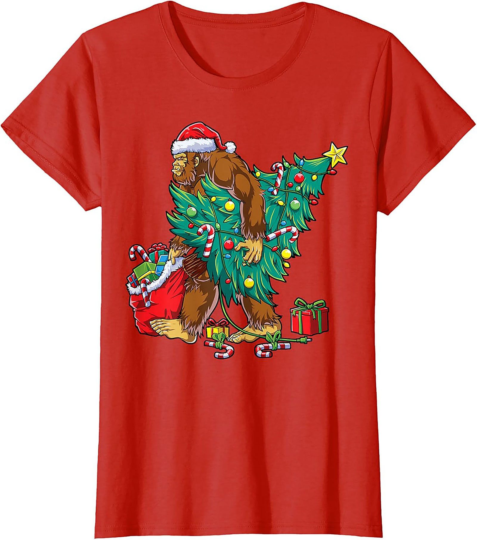 Funny Bigfoot Christmas T-shirt Sasquatch Graphic Tee