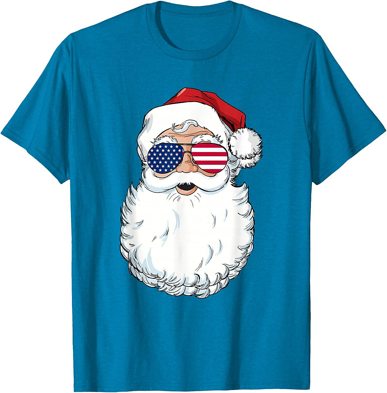 Cool American Flag Santa T-shirt Patriotic Christmas Tee