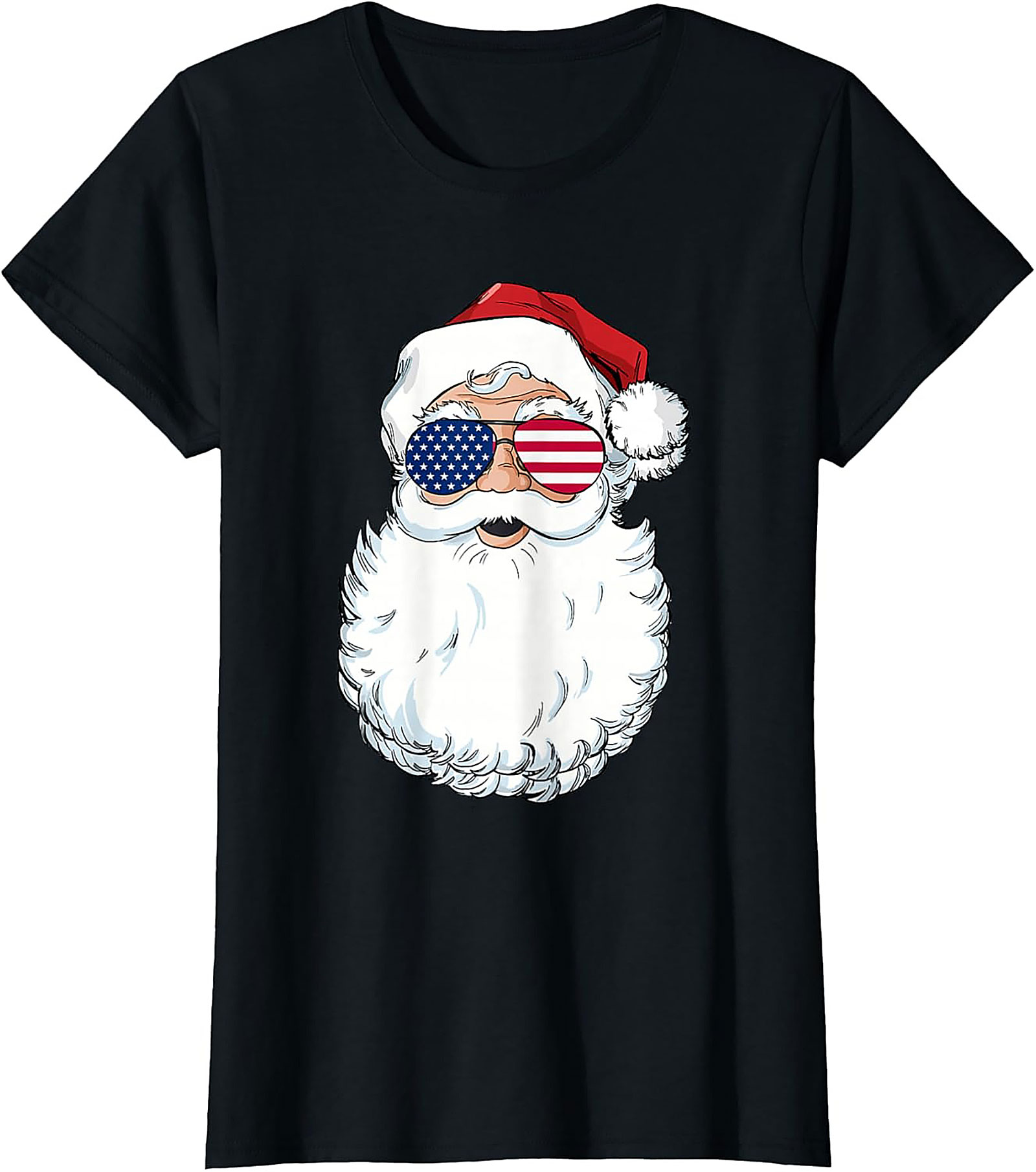 Cool American Flag Santa T-shirt Patriotic Christmas Tee