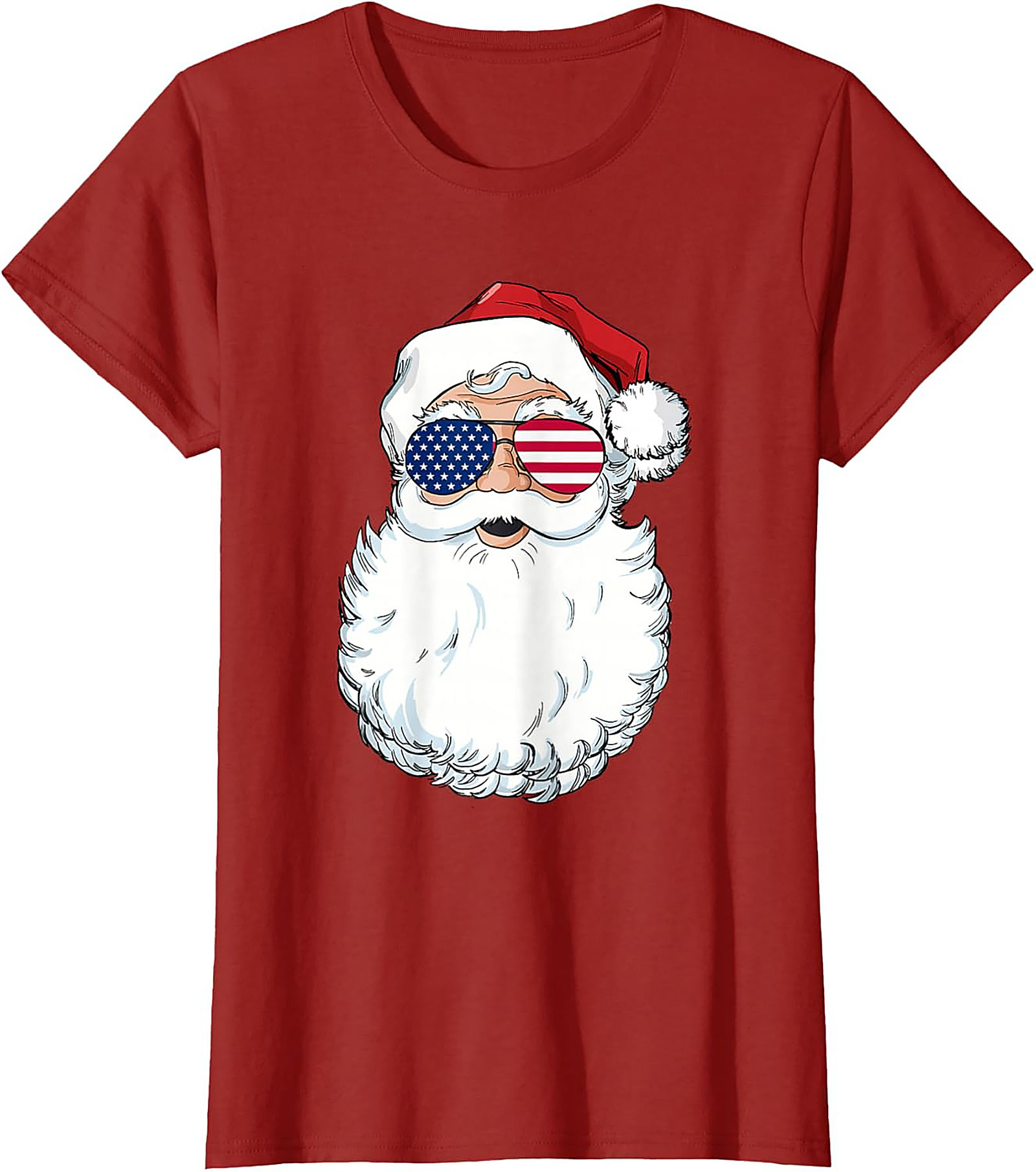 Cool American Flag Santa T-shirt Patriotic Christmas Tee