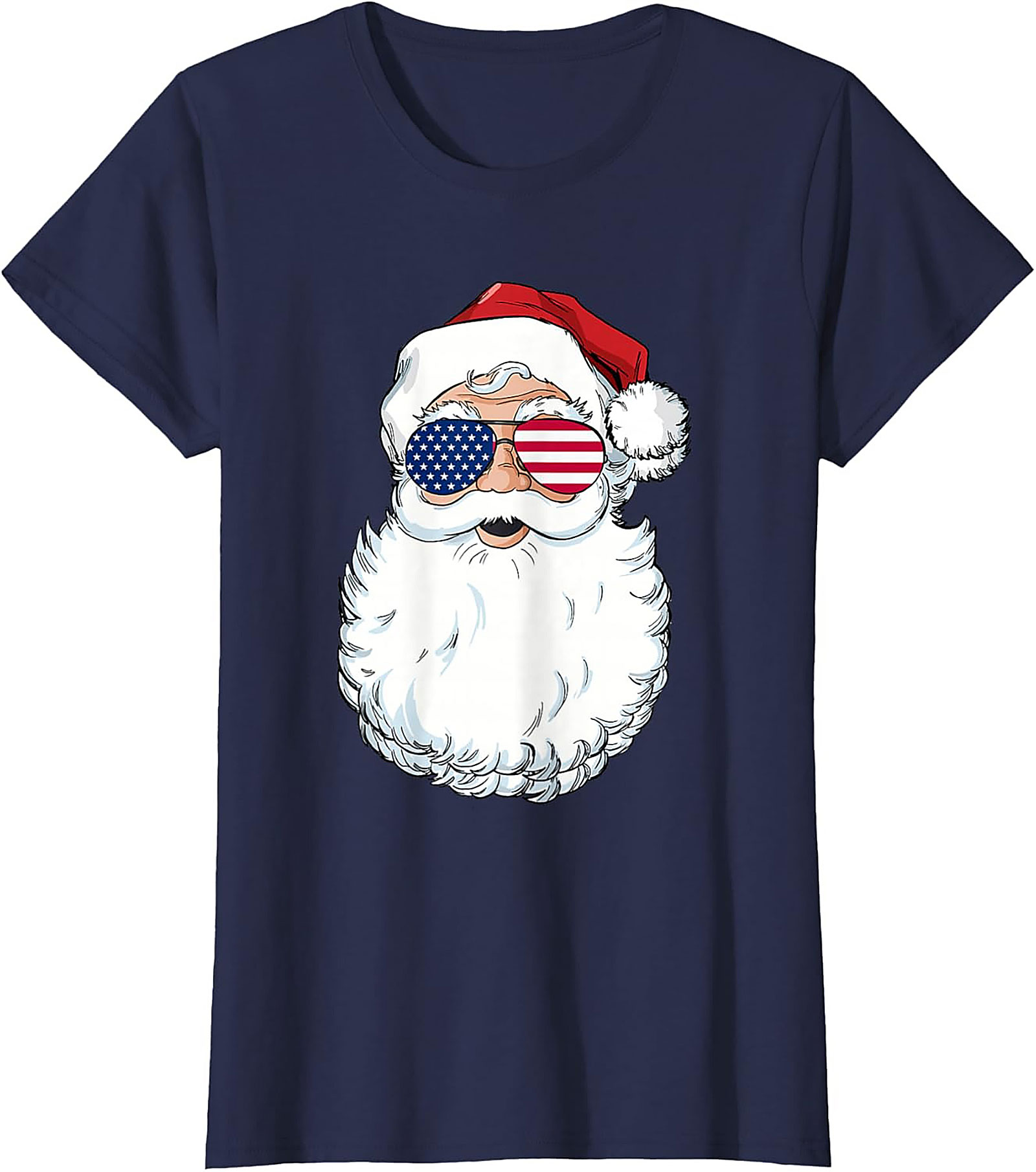 Cool American Flag Santa T-shirt Patriotic Christmas Tee