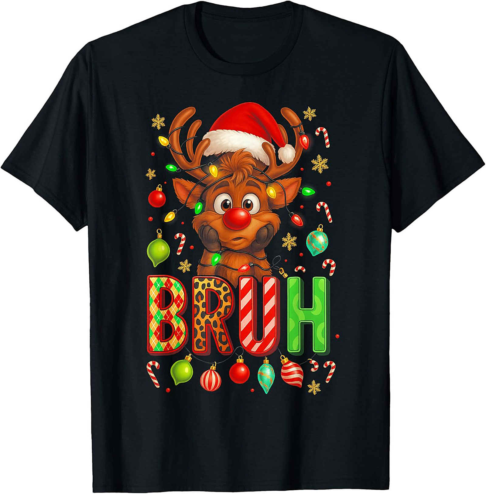  Funny Christmas Bruh Reindeer Graphic Tee Holiday Shirt