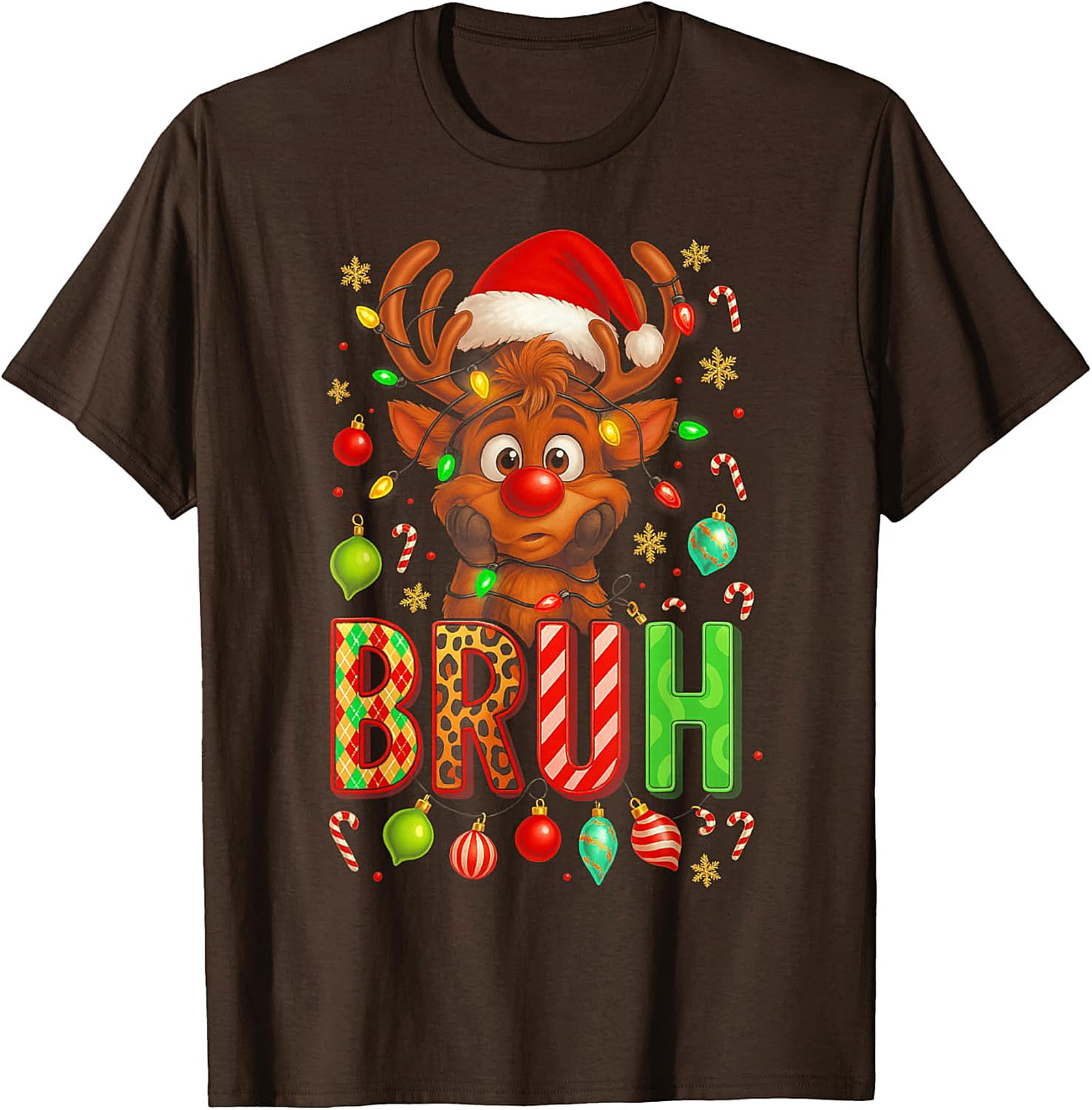  Funny Christmas Bruh Reindeer Graphic Tee Holiday Shirt