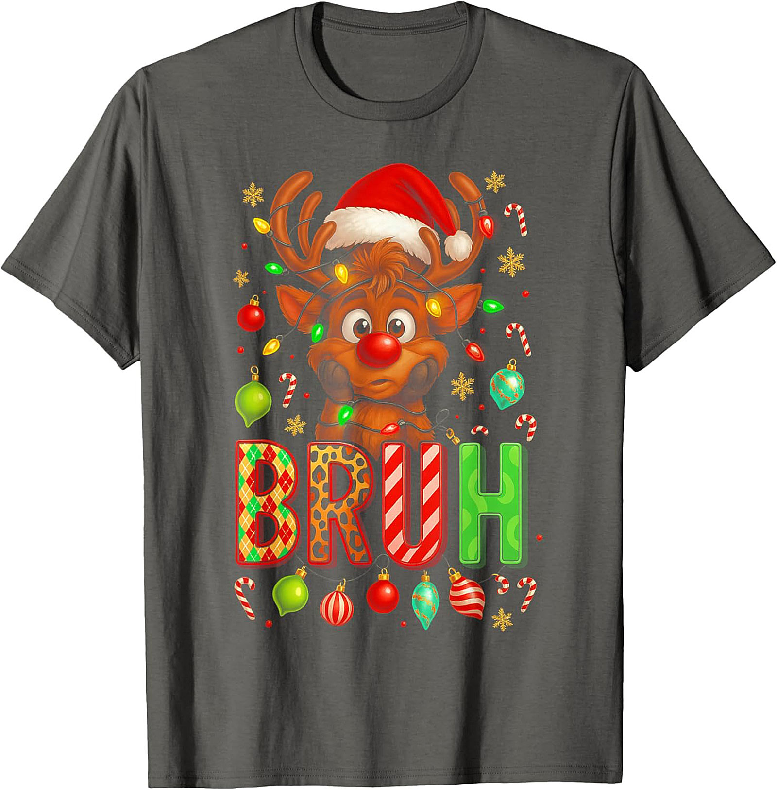  Funny Christmas Bruh Reindeer Graphic Tee Holiday Shirt
