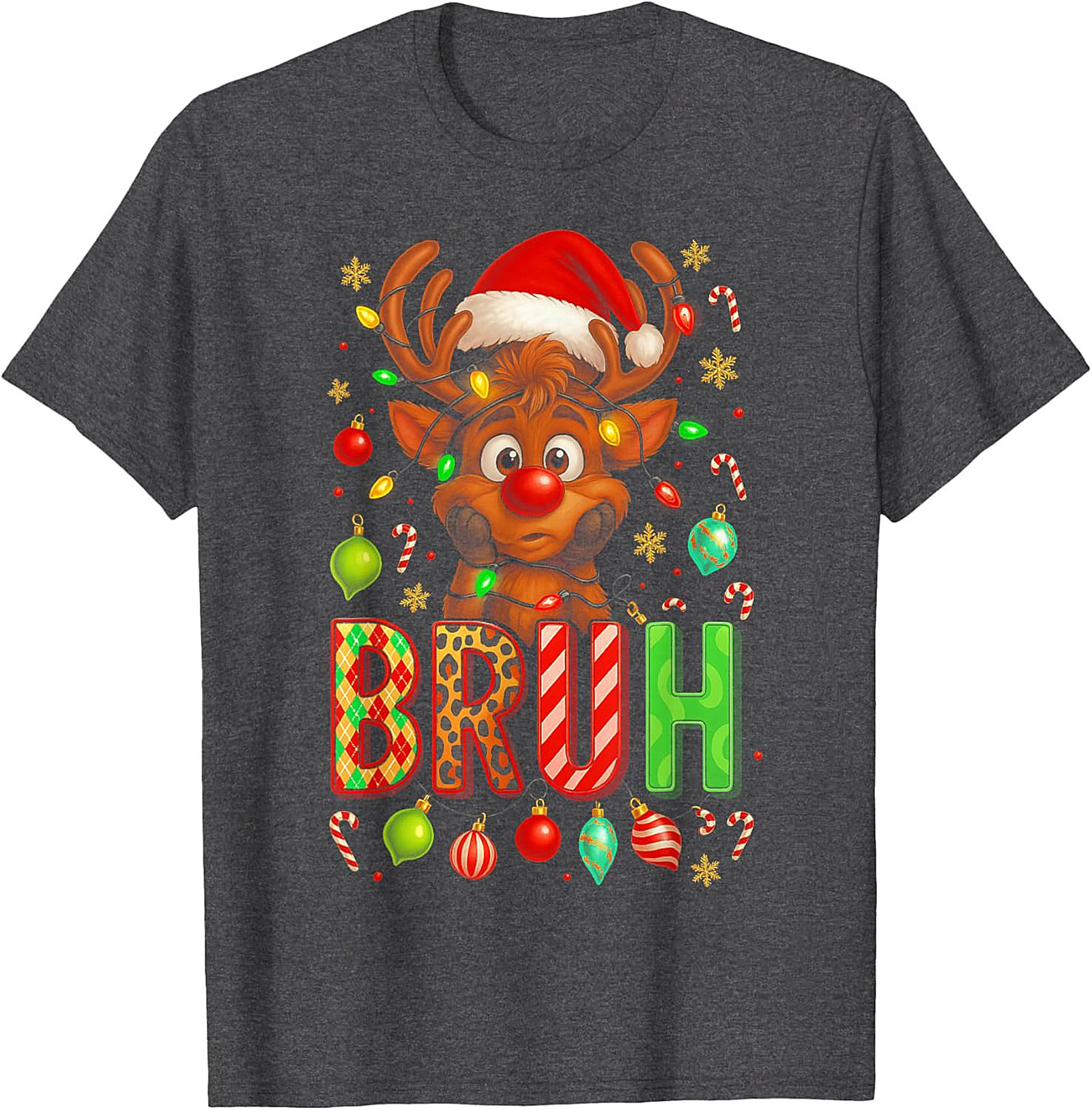  Funny Christmas Bruh Reindeer Graphic Tee Holiday Shirt