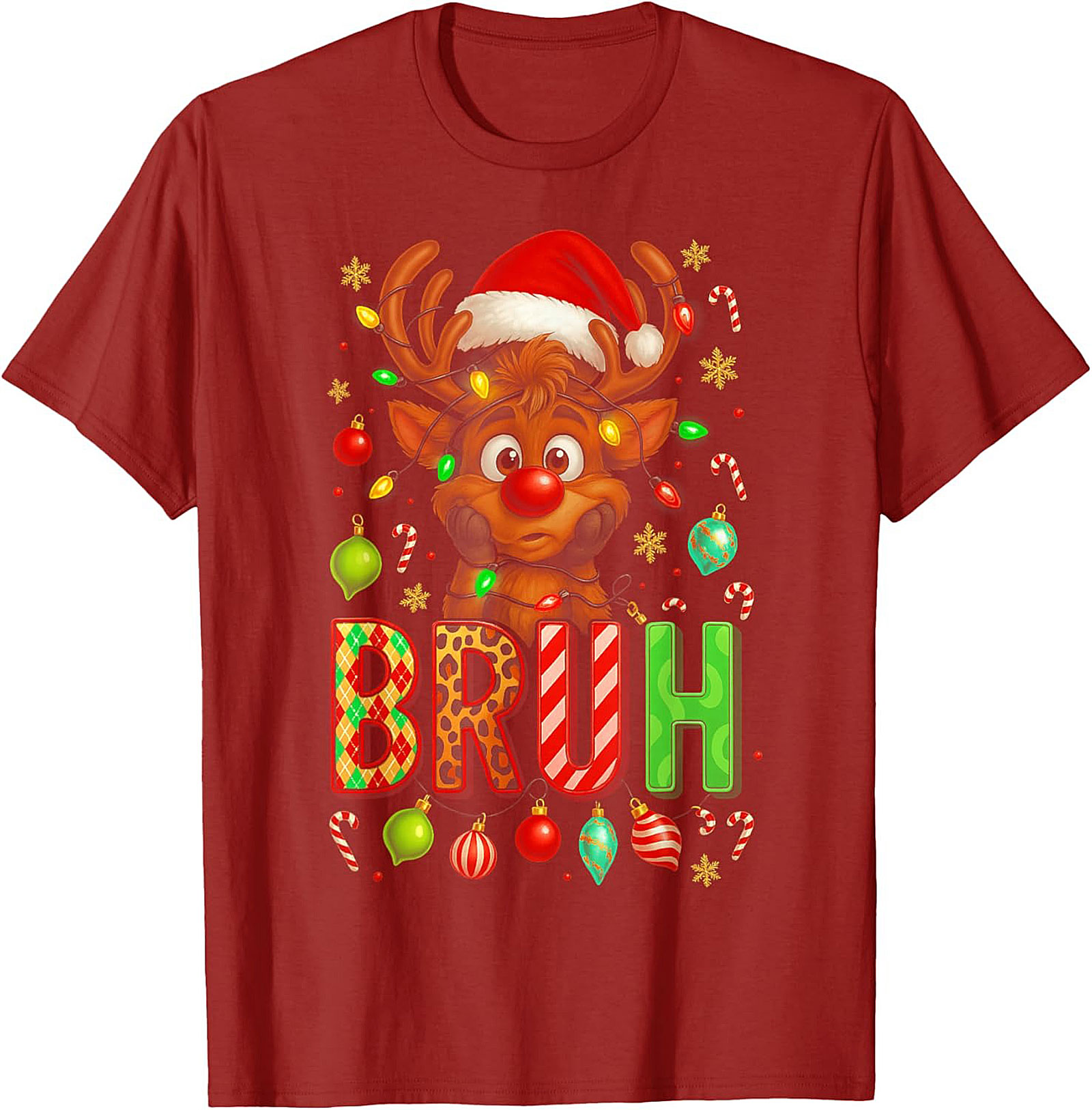  Funny Christmas Bruh Reindeer Graphic Tee Holiday Shirt