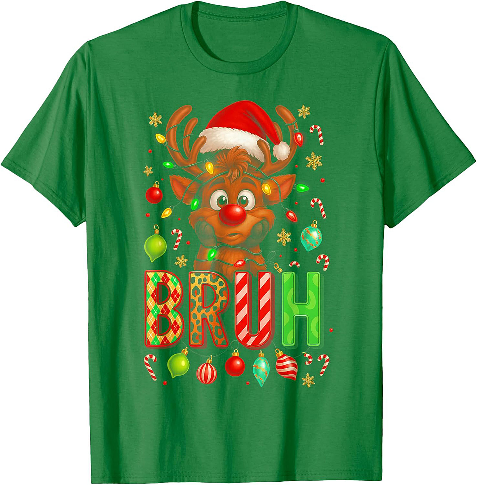 Funny Christmas Bruh Reindeer Graphic Tee Holiday Shirt