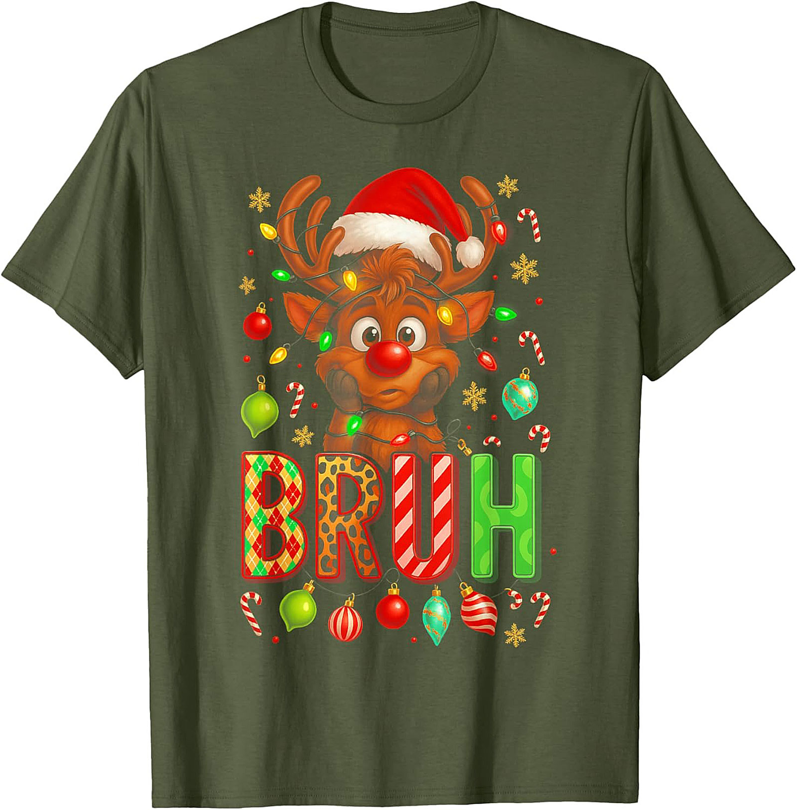  Funny Christmas Bruh Reindeer Graphic Tee Holiday Shirt