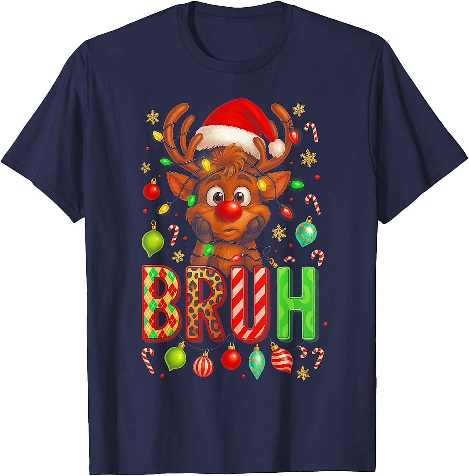  Funny Christmas Bruh Reindeer Graphic Tee Holiday Shirt