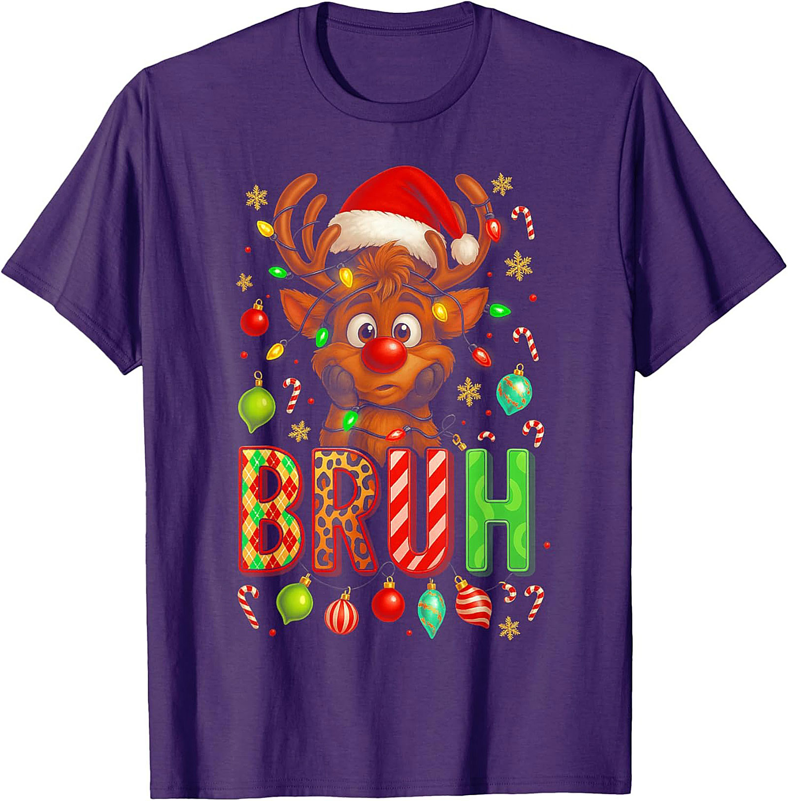  Funny Christmas Bruh Reindeer Graphic Tee Holiday Shirt