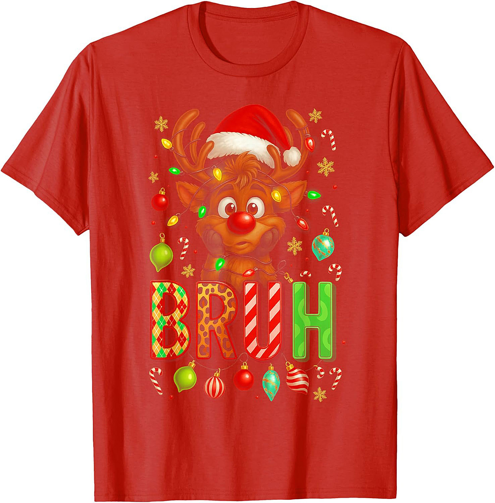  Funny Christmas Bruh Reindeer Graphic Tee Holiday Shirt