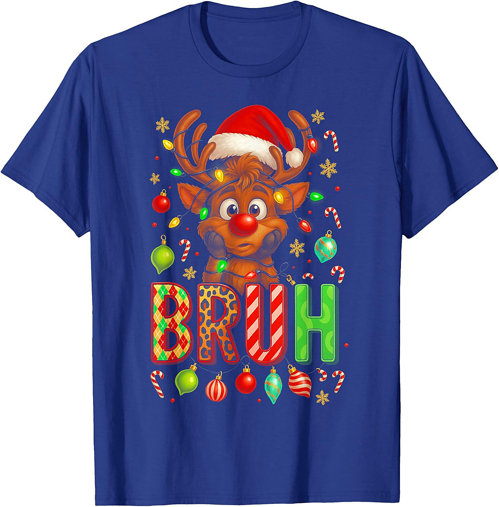  Funny Christmas Bruh Reindeer Graphic Tee Holiday Shirt