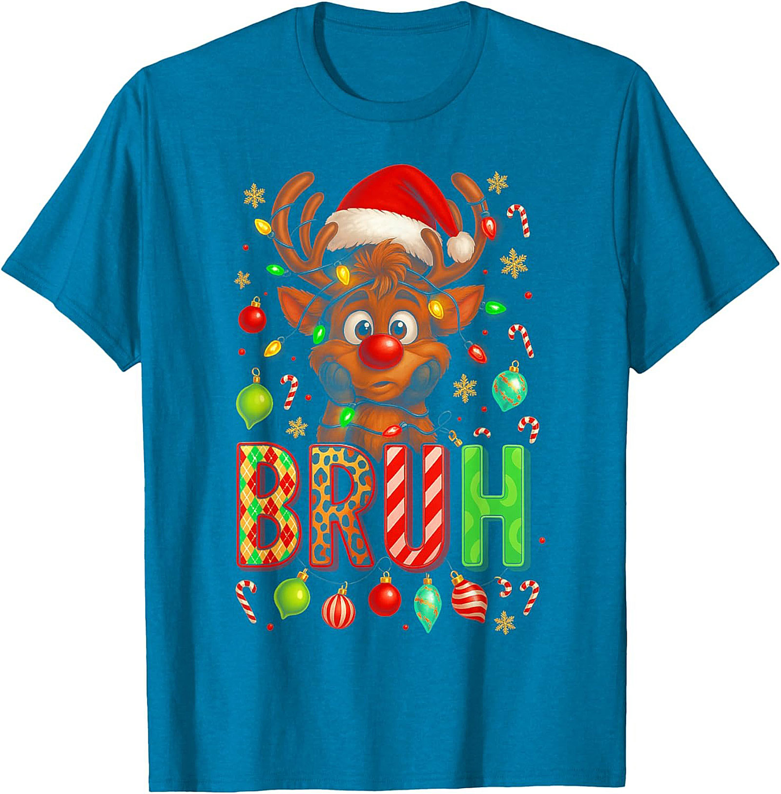  Funny Christmas Bruh Reindeer Graphic Tee Holiday Shirt