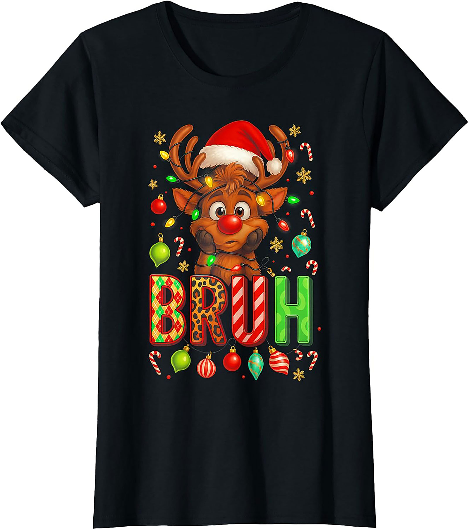  Funny Christmas Bruh Reindeer Graphic Tee Holiday Shirt