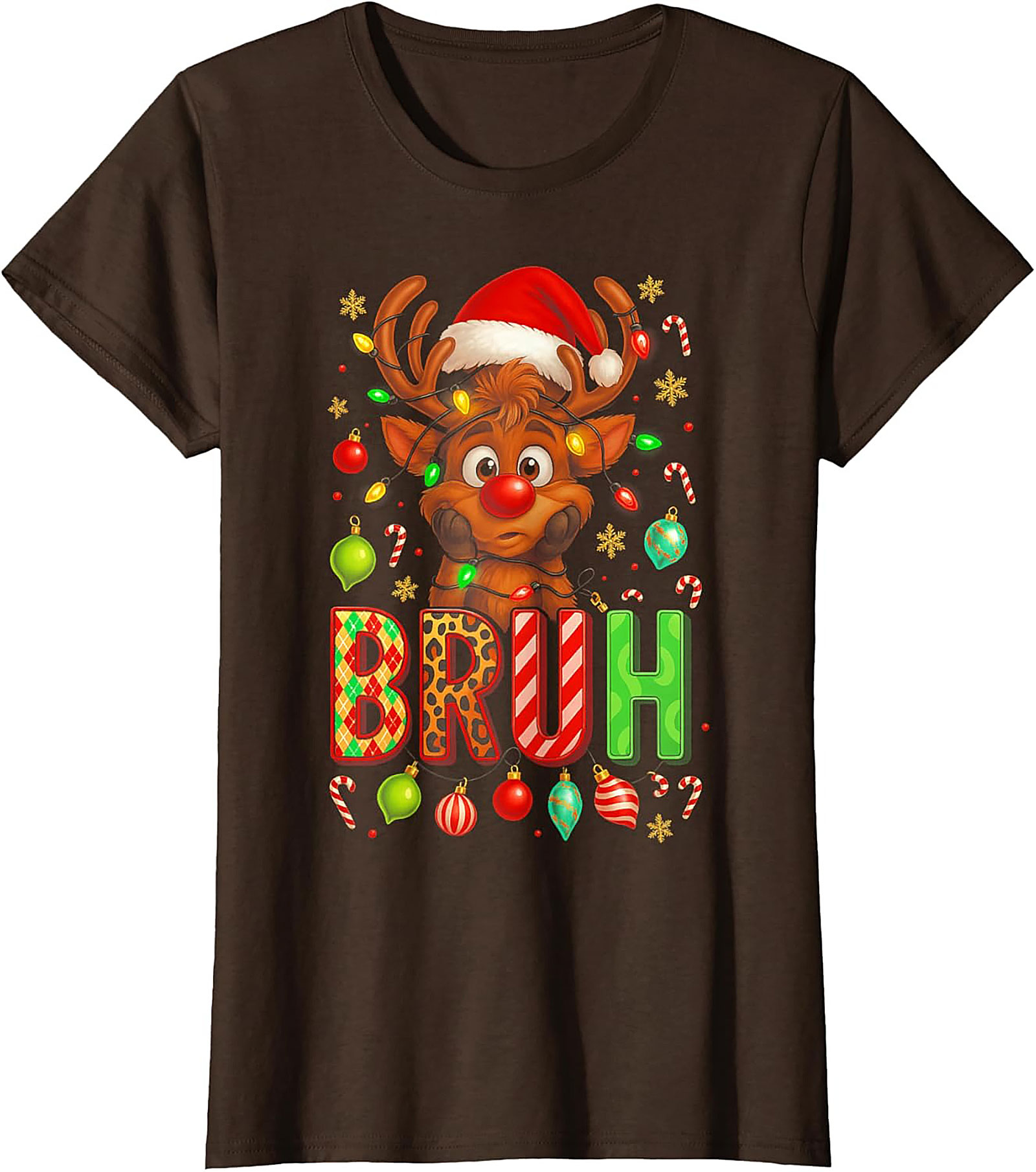  Funny Christmas Bruh Reindeer Graphic Tee Holiday Shirt